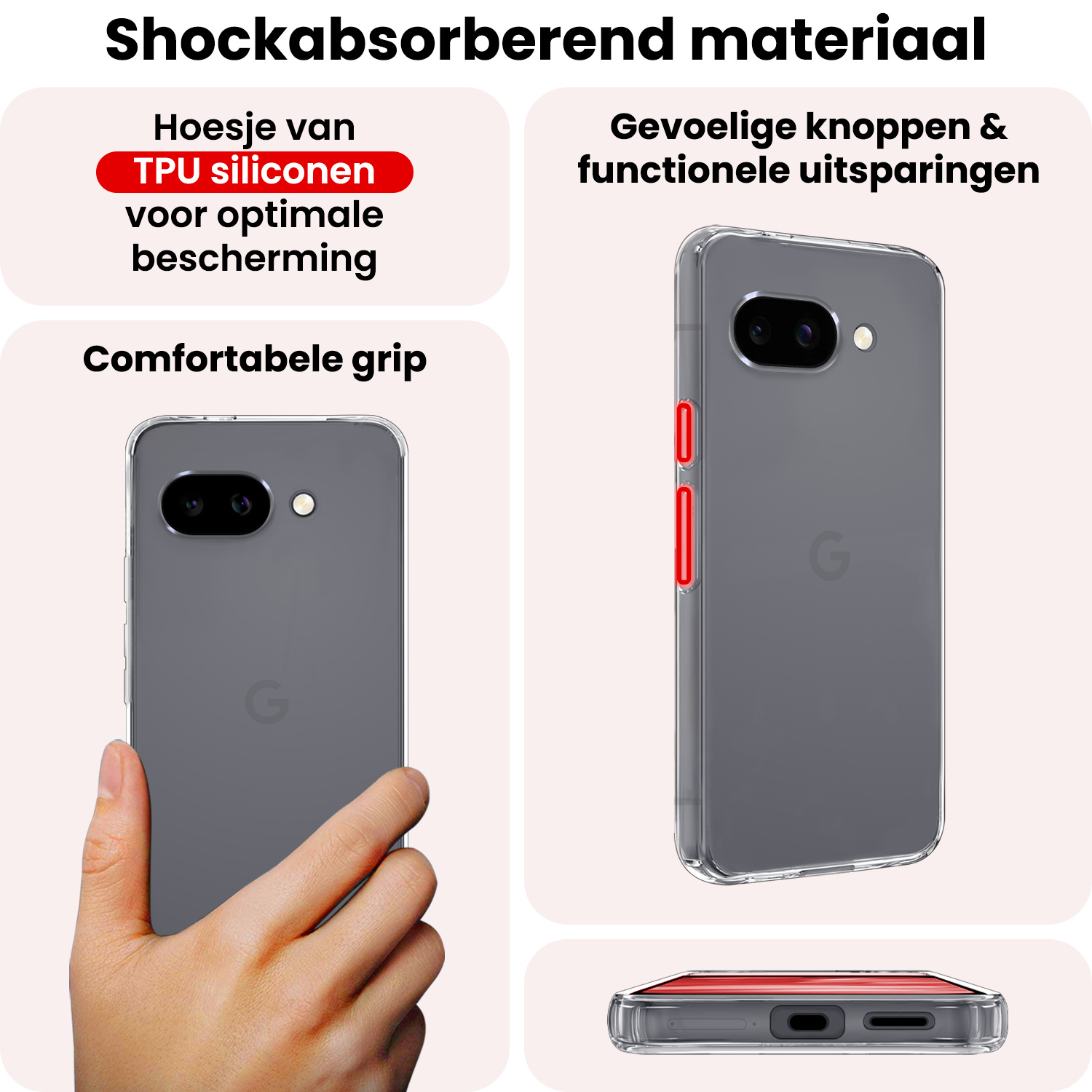 NoXx NoXx Google Pixel 9a Hoesje Siliconen Met Screenprotector - Transparant
