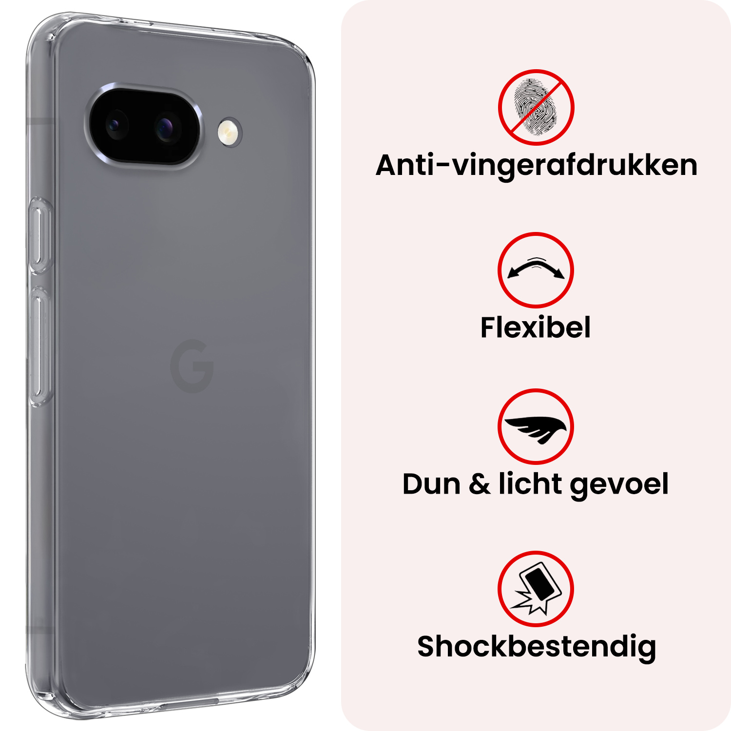NoXx NoXx Google Pixel 9a Hoesje Siliconen Met 2x Screenprotector - Transparant