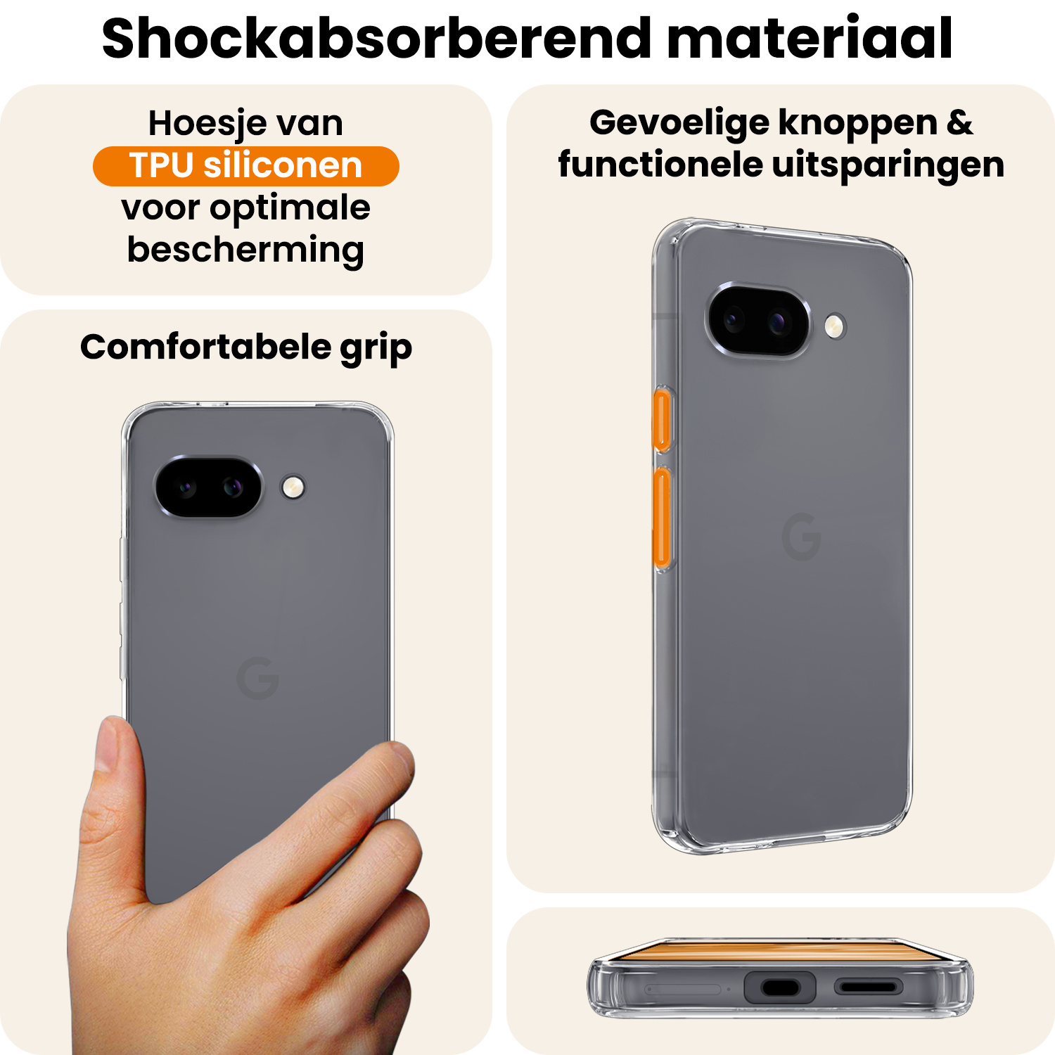 Nomfy Nomfy Google Pixel 9a Hoesje Siliconen Met 2x Screenprotector - Transparant