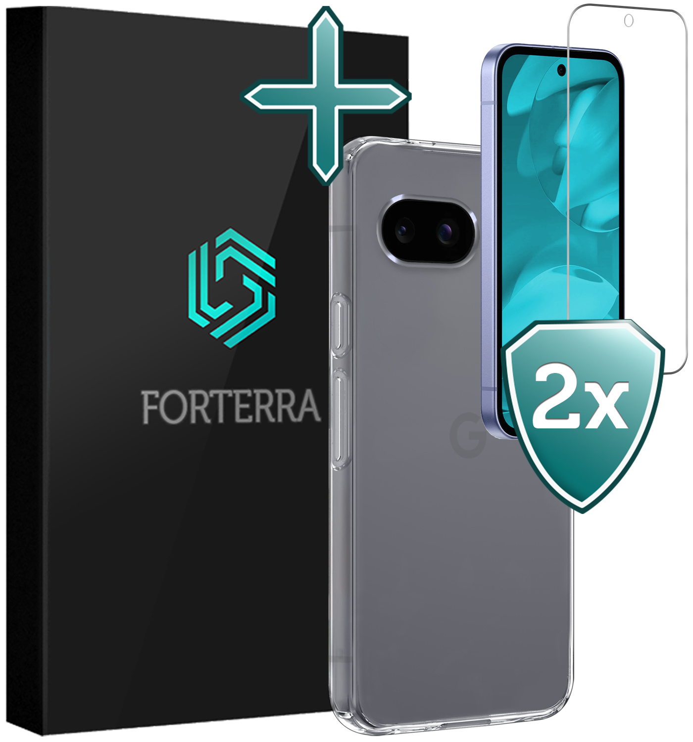 Forterra Forterra Google Pixel 9a Hoesje Siliconen Met 2x Screenprotector - Transparant