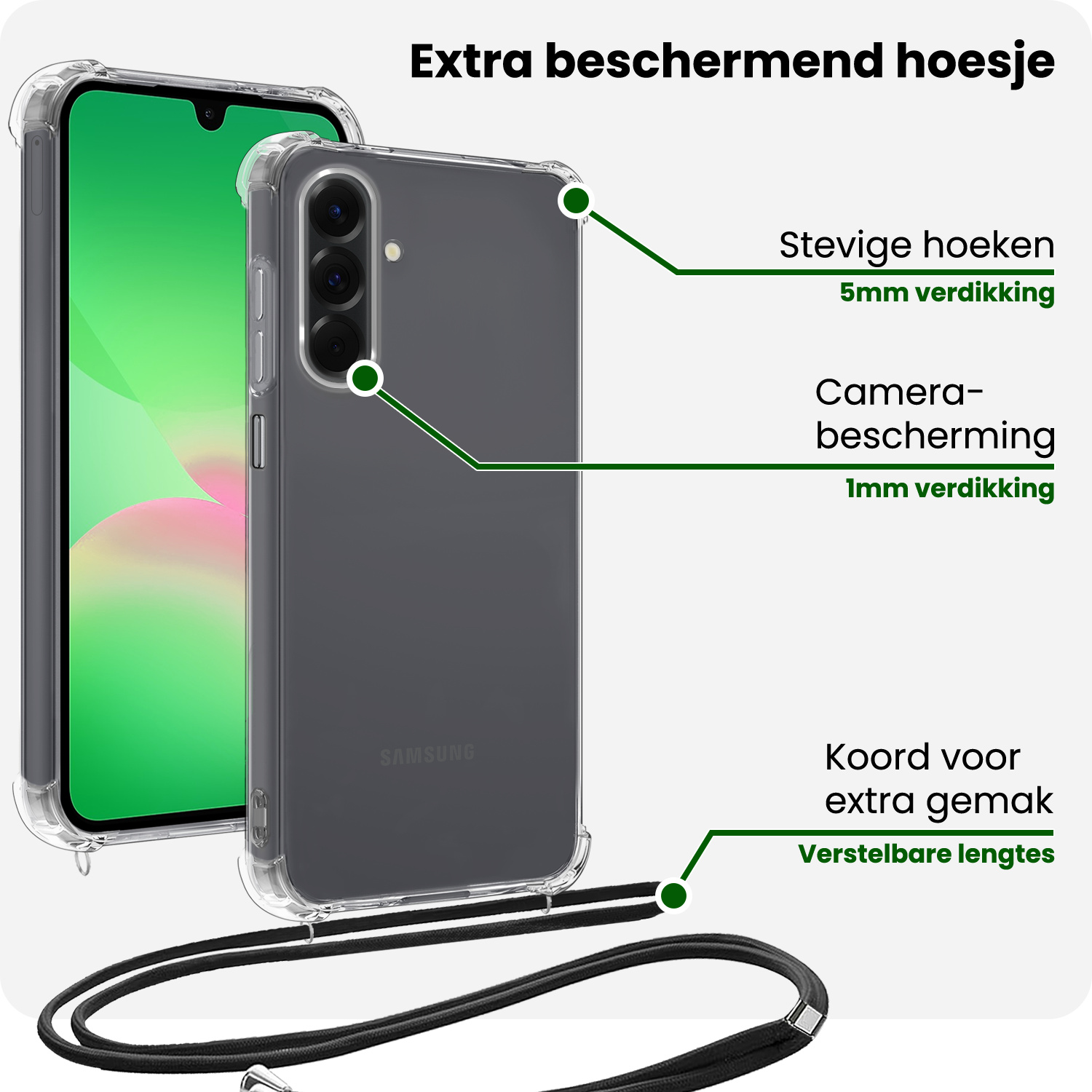 BASEY. BASEY. Samsung Galaxy A26 Hoesje Transparant Shockproof Met Zwart Koord