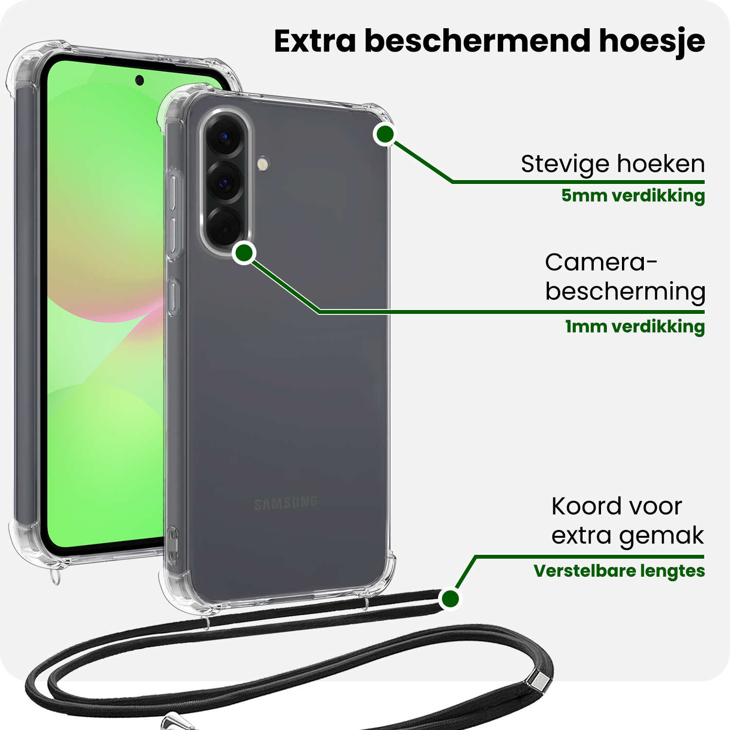 BASEY. BASEY. Samsung Galaxy A36 Hoesje Transparant Shockproof Met Zwart Koord