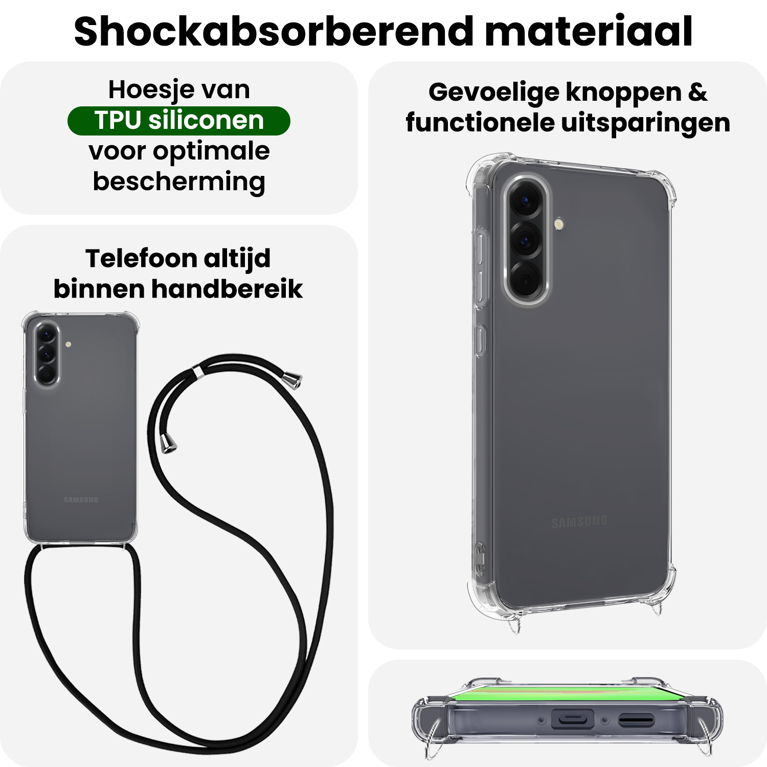 BASEY. BASEY. Samsung Galaxy A36 Hoesje Transparant Shockproof Met Zwart Koord