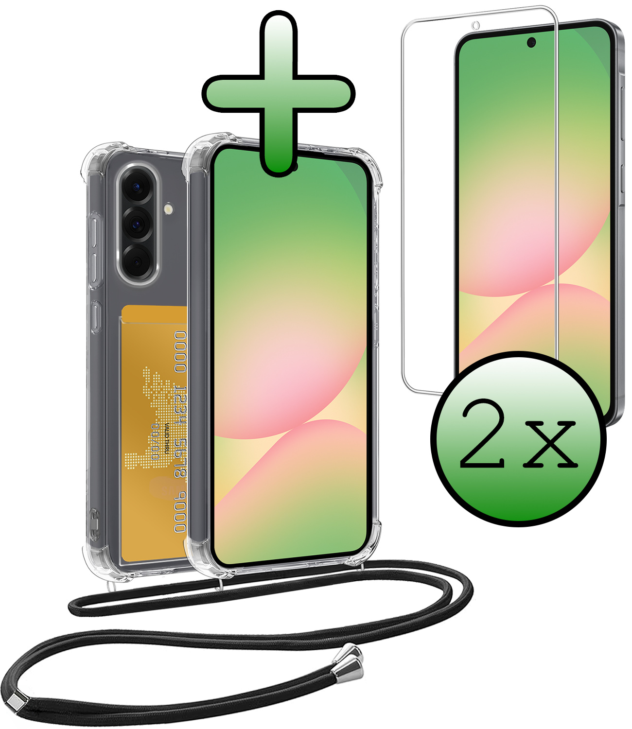 BASEY. BASEY. Samsung Galaxy A56 Hoesje Pashouder met Koord Met 2x Screenprotector