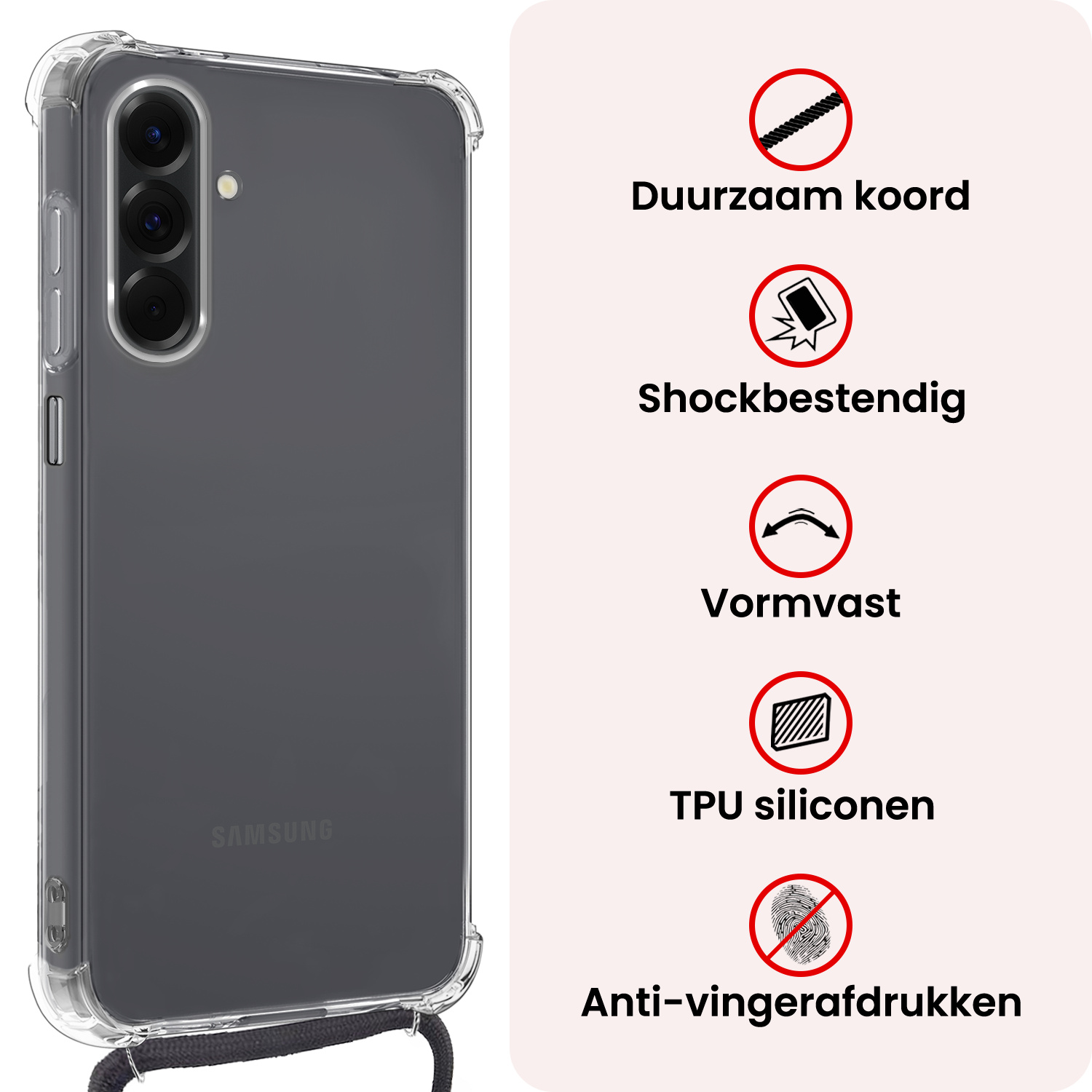 NoXx NoXx Samsung Galaxy A26 Hoesje Transparant Shockproof Met Zwart Koord