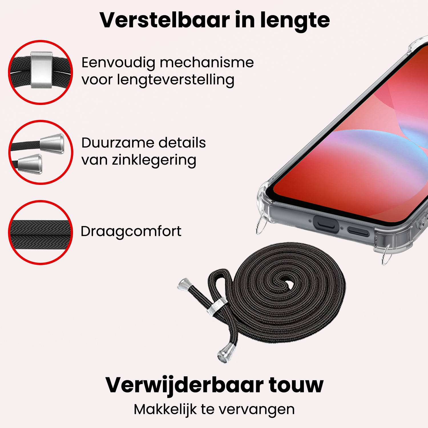 NoXx NoXx Samsung Galaxy A26 Hoesje Transparant Shockproof Met Zwart Koord