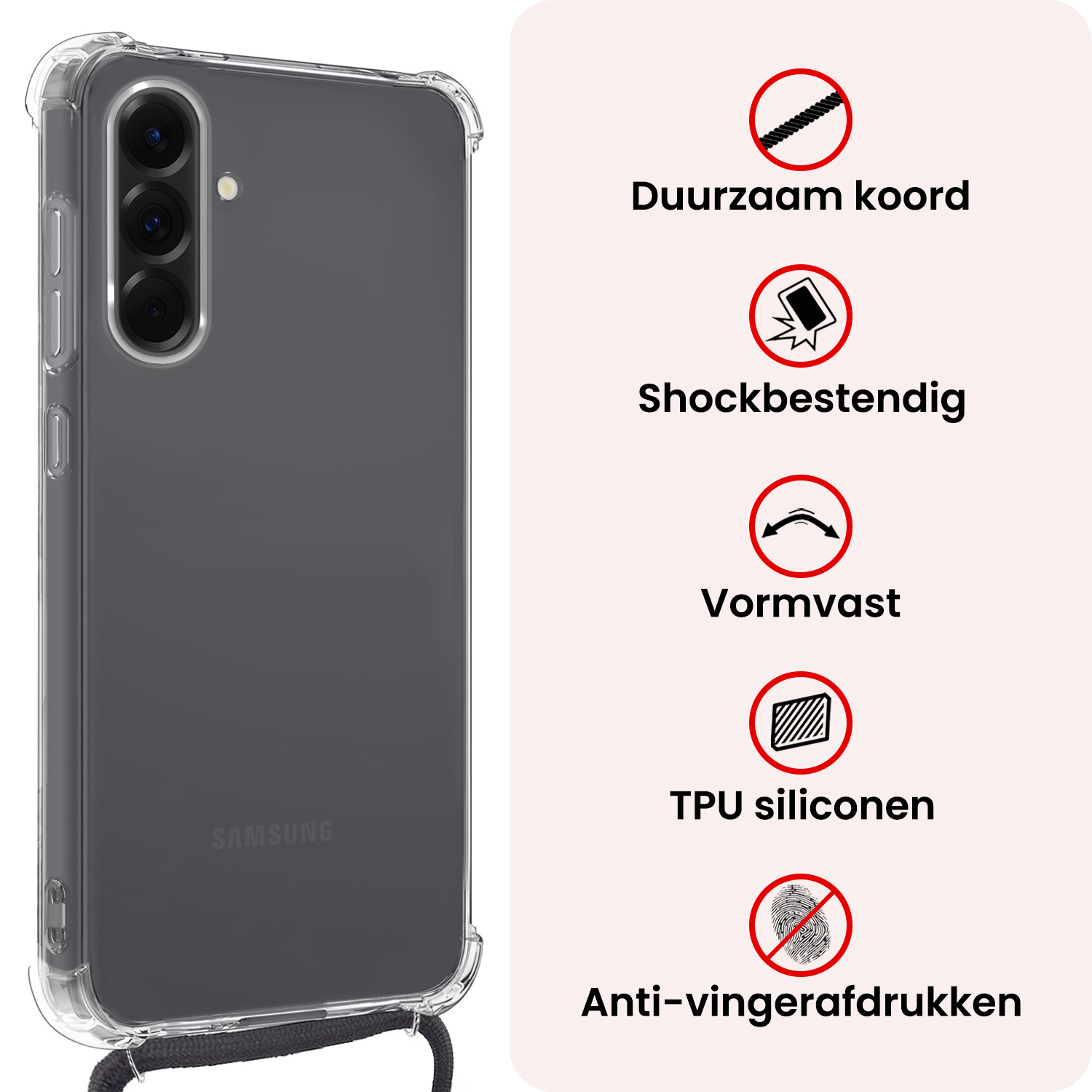 NoXx NoXx Samsung Galaxy A36 Hoesje Transparant Shockproof Met Zwart Koord