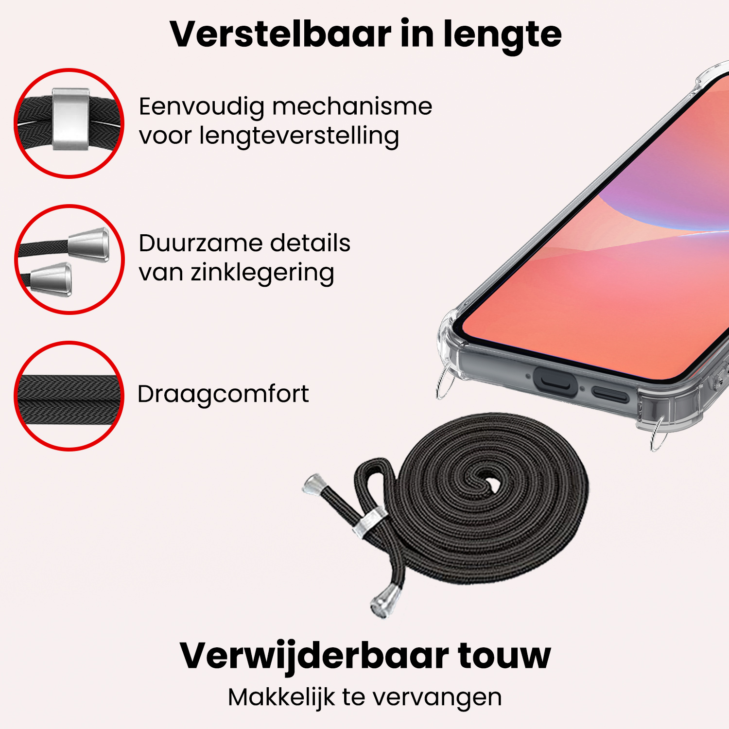 NoXx NoXx Samsung Galaxy A36 Hoesje Transparant Shockproof Met Zwart Koord