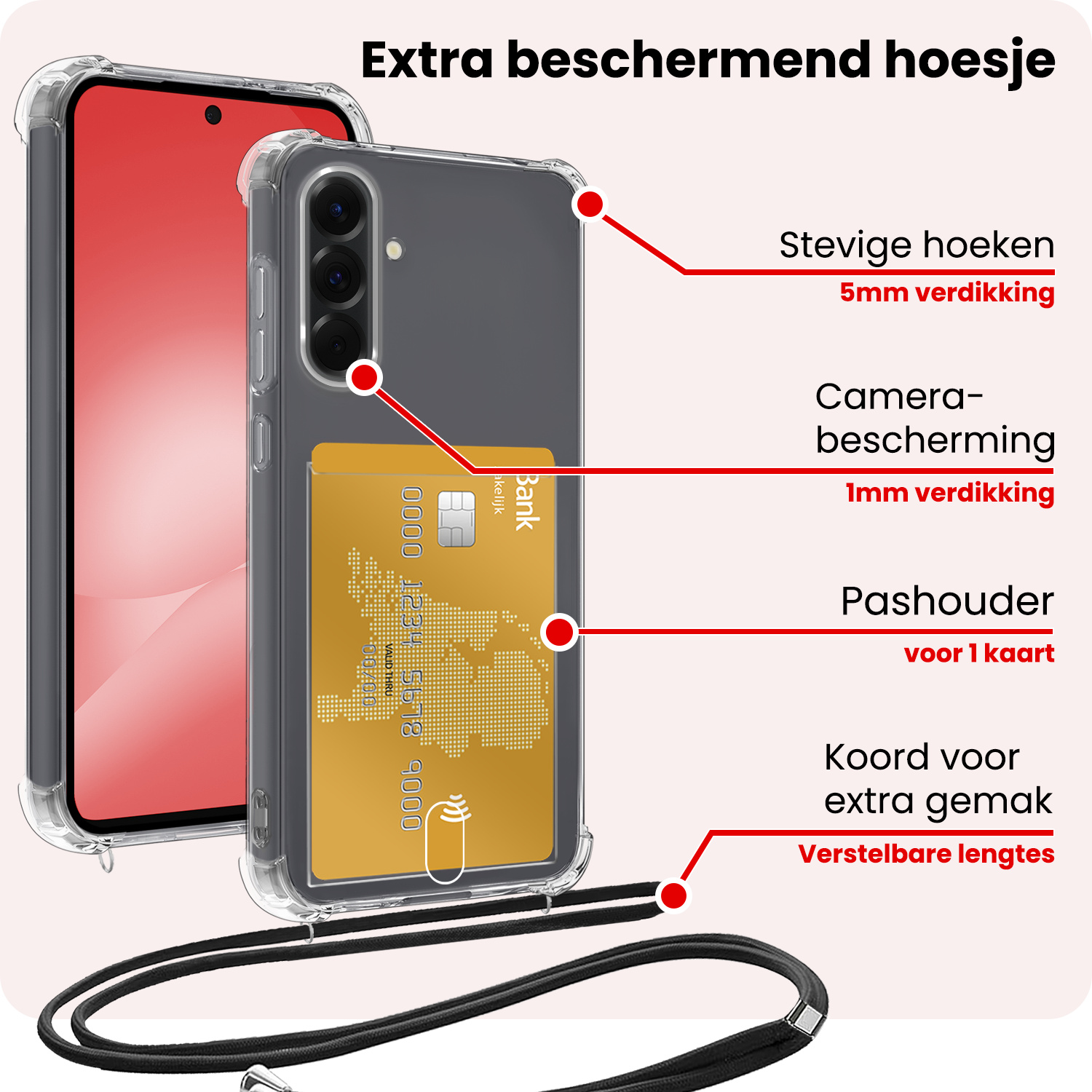 NoXx NoXx Samsung Galaxy A56 Hoesje Pashouder met Koord