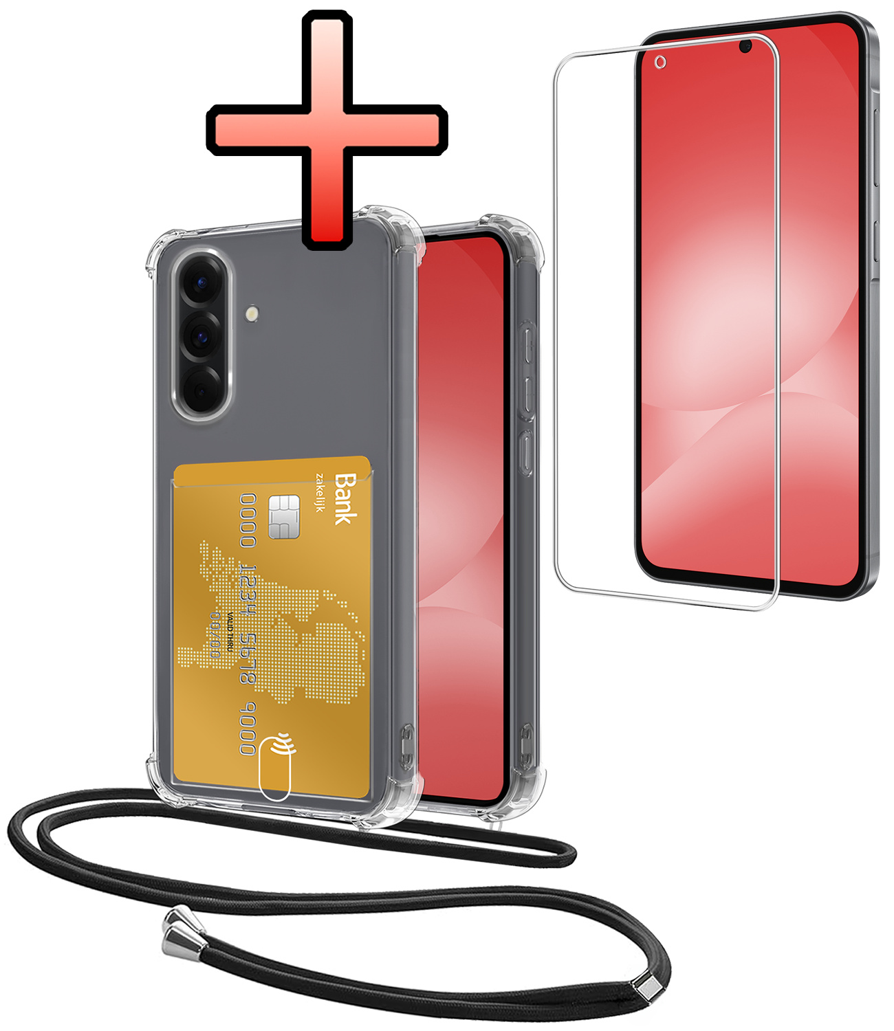 NoXx NoXx Samsung Galaxy A56 Hoesje Pashouder met Koord Met Screenprotector