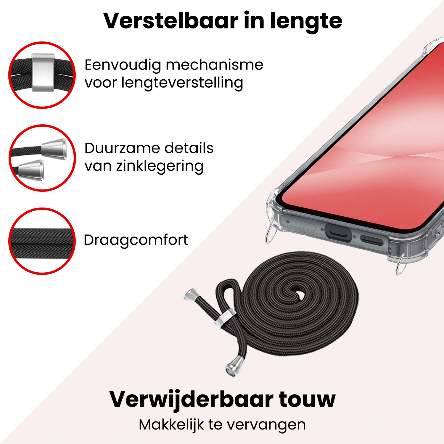 NoXx NoXx Samsung Galaxy A56 Hoesje Transparant Shockproof Met Zwart Koord