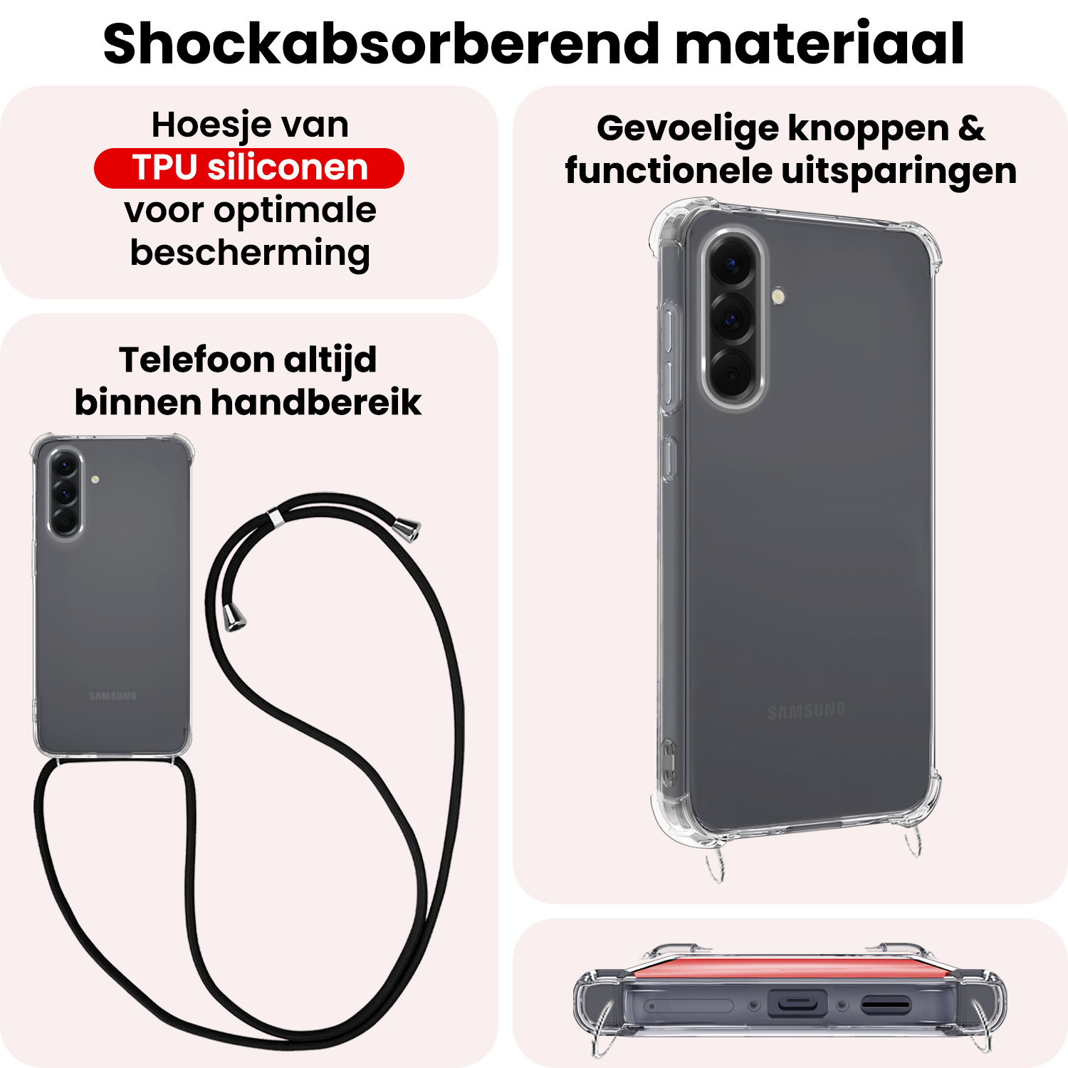 NoXx NoXx Samsung Galaxy A56 Hoesje Transparant Shockproof Met Zwart Koord