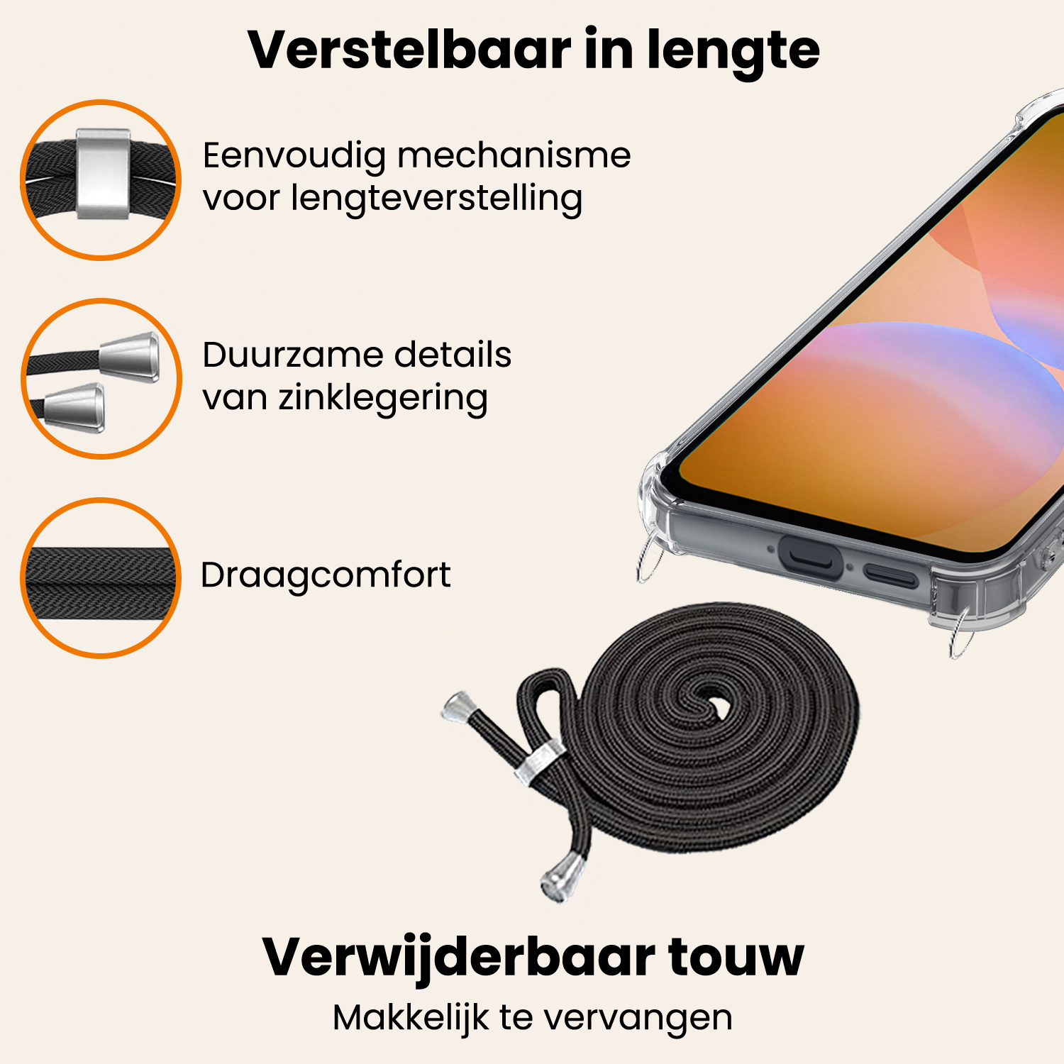 Nomfy Nomfy Samsung Galaxy A26 Hoesje Transparant Shockproof Met Zwart Koord