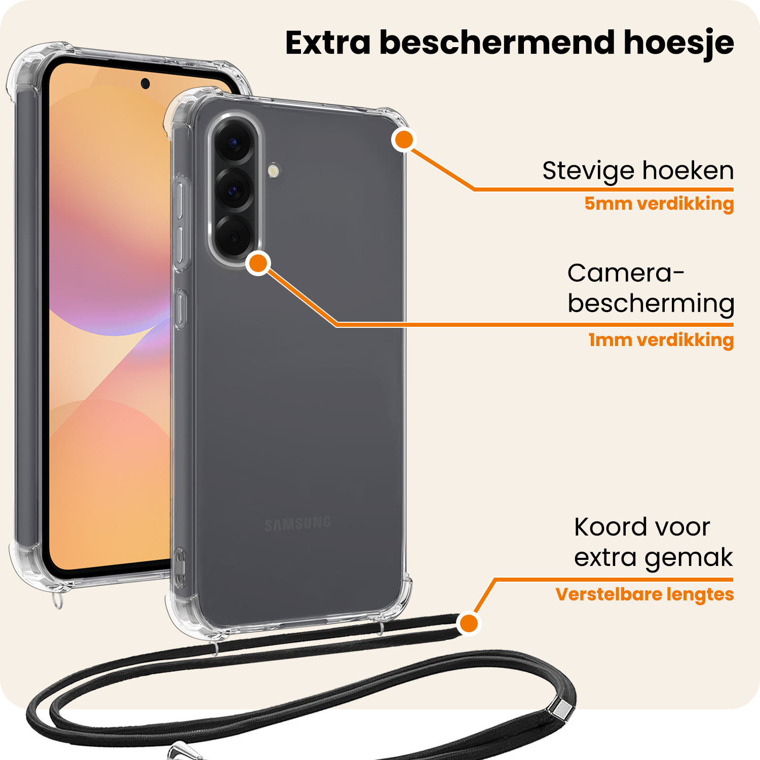 Nomfy Nomfy Samsung Galaxy A36 Hoesje Transparant Shockproof Met Zwart Koord