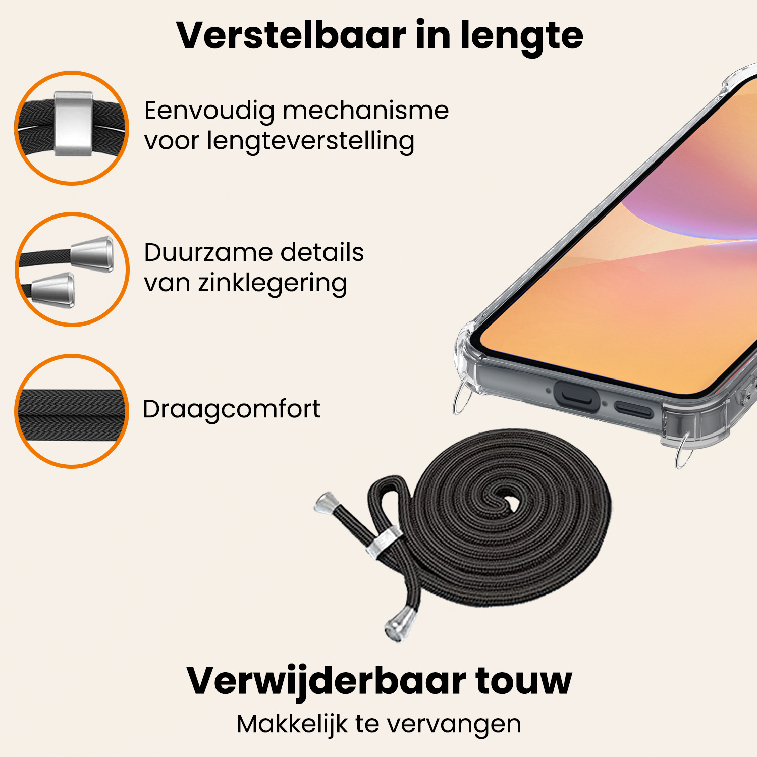 Nomfy Nomfy Samsung Galaxy A36 Hoesje Transparant Shockproof Met Zwart Koord