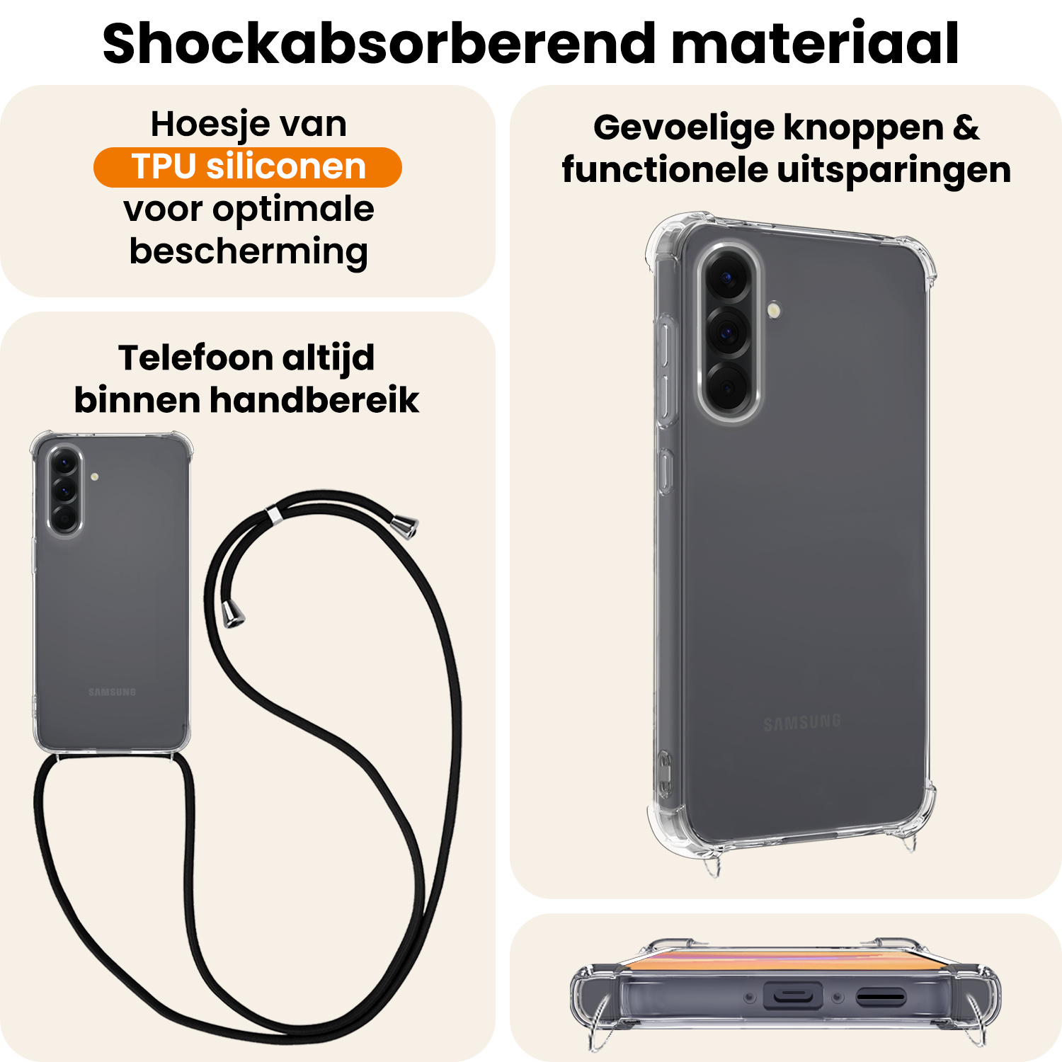 Nomfy Nomfy Samsung Galaxy A36 Hoesje Transparant Shockproof Met Zwart Koord