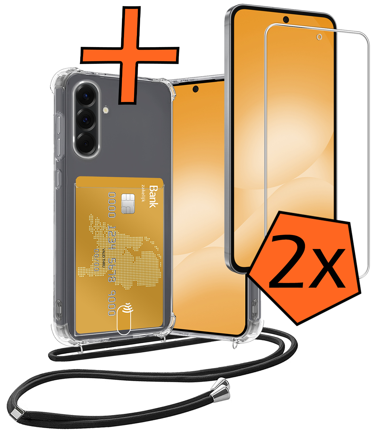 Nomfy Nomfy Samsung Galaxy A56 Hoesje Pashouder met Koord Met 2x Screenprotector