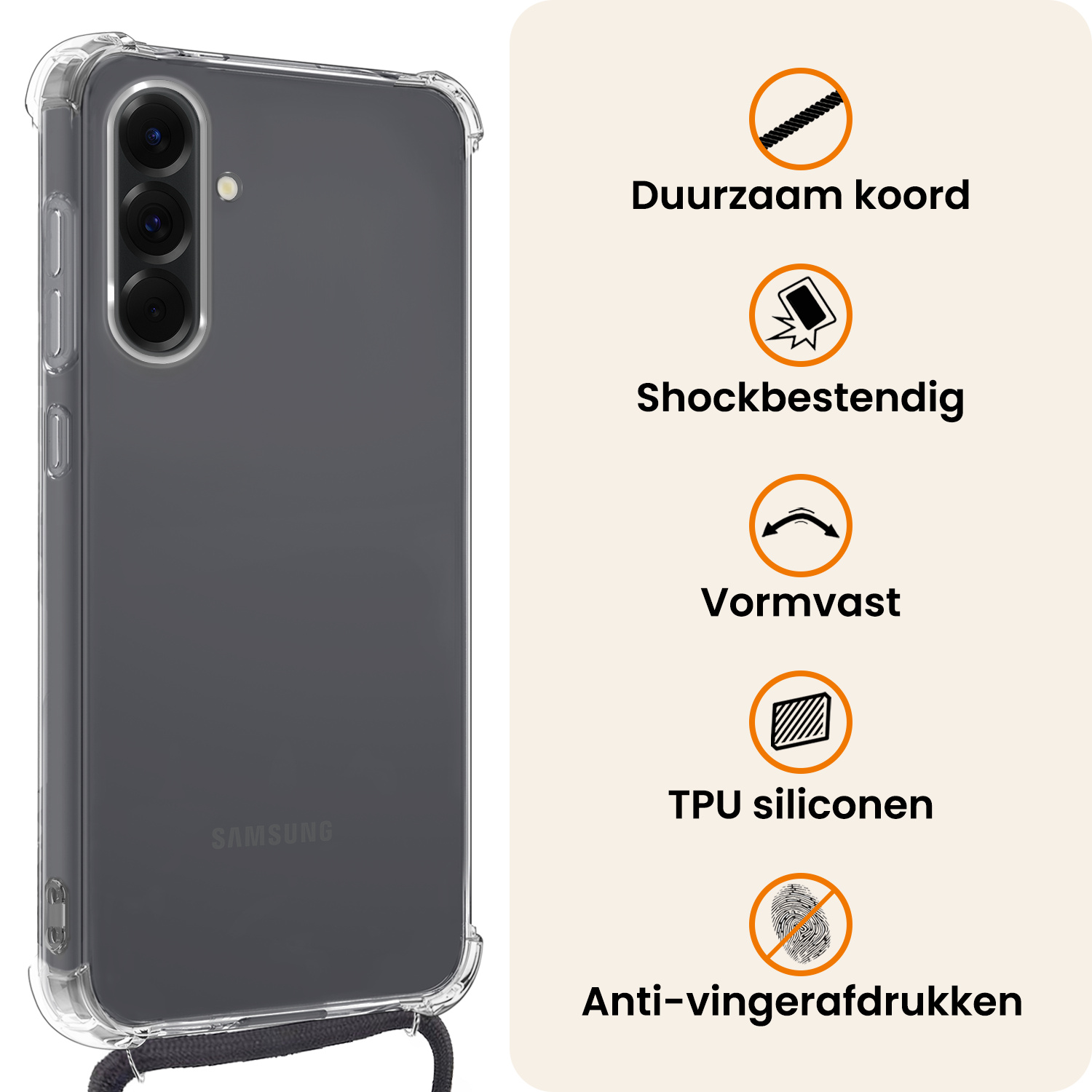 Nomfy Nomfy Samsung Galaxy A56 Hoesje Transparant Shockproof Met Zwart Koord