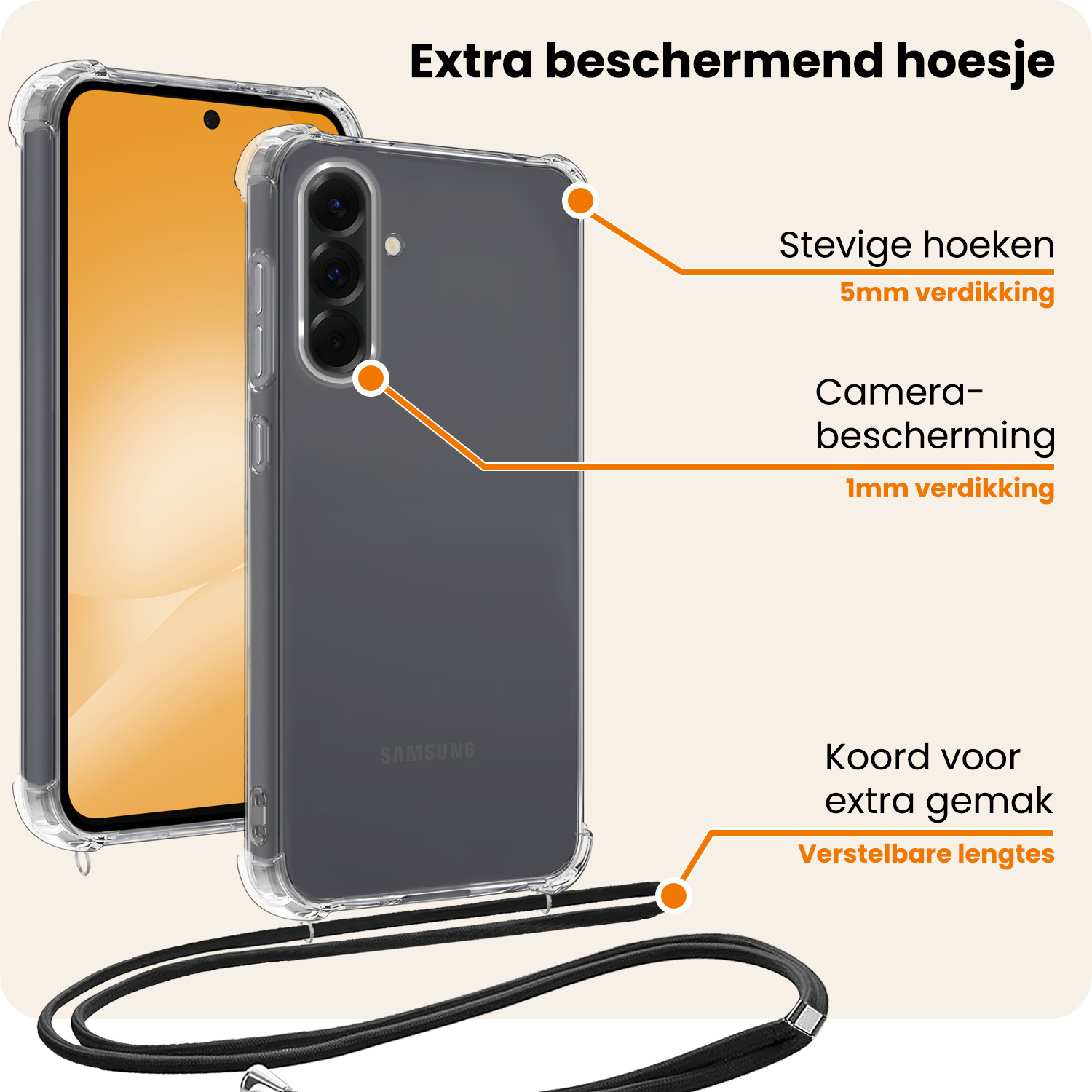 Nomfy Nomfy Samsung Galaxy A56 Hoesje Transparant Shockproof Met Zwart Koord