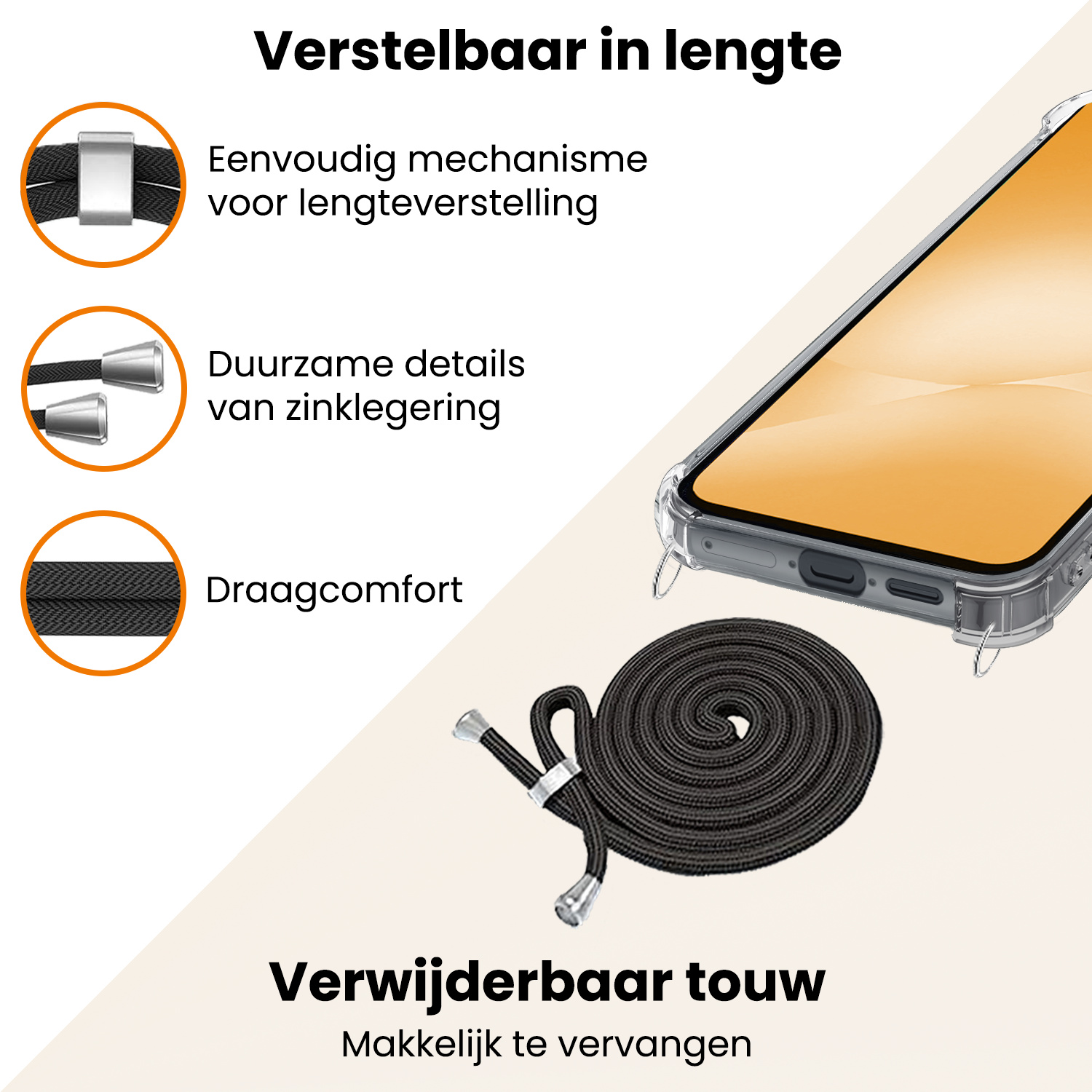 Nomfy Nomfy Samsung Galaxy A56 Hoesje Transparant Shockproof Met Zwart Koord