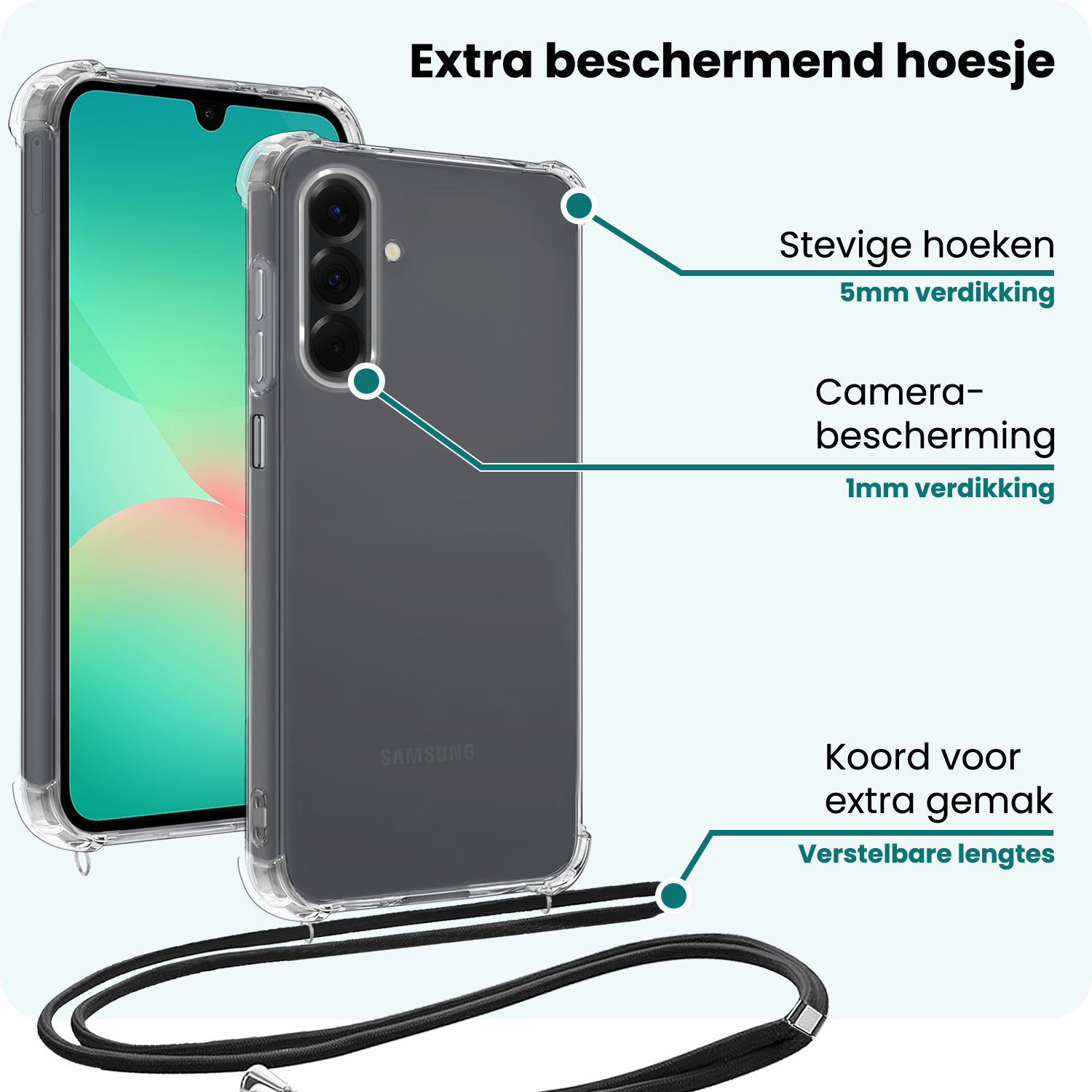 Forterra Forterra Samsung Galaxy A26 Hoesje Transparant Shockproof Met Zwart Koord