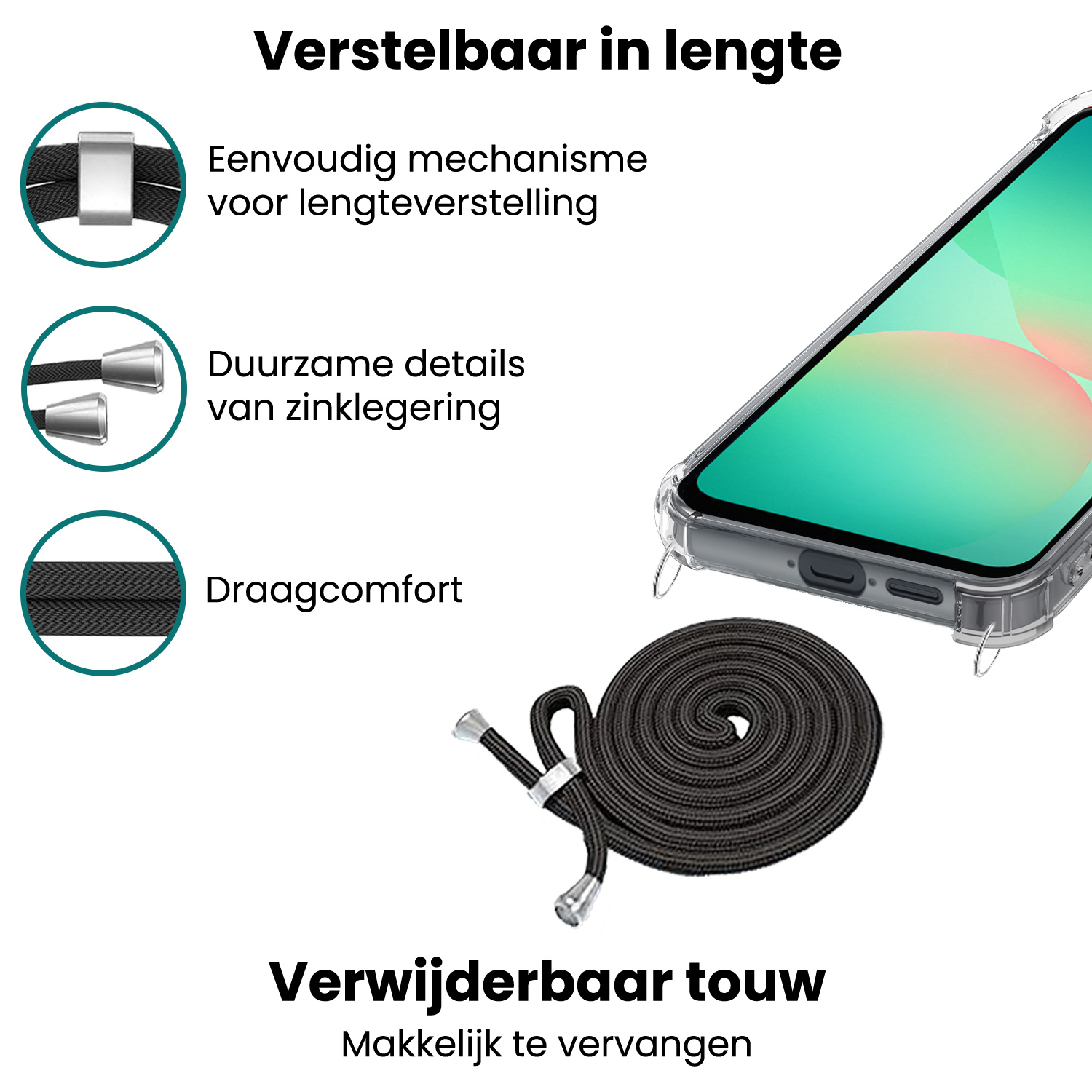 Forterra Forterra Samsung Galaxy A26 Hoesje Transparant Shockproof Met Zwart Koord