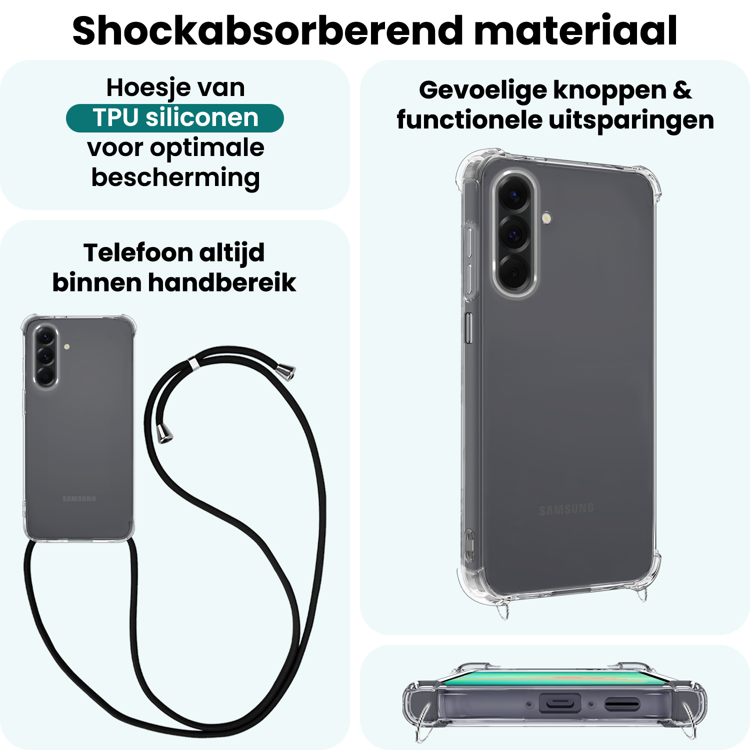 Forterra Forterra Samsung Galaxy A26 Hoesje Transparant Shockproof Met Zwart Koord
