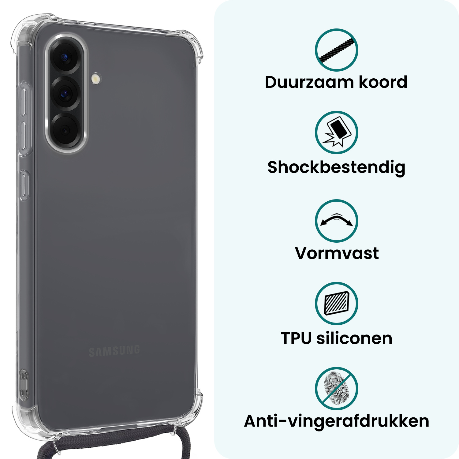 Forterra Forterra Samsung Galaxy A36 Hoesje Transparant Shockproof Met Zwart Koord