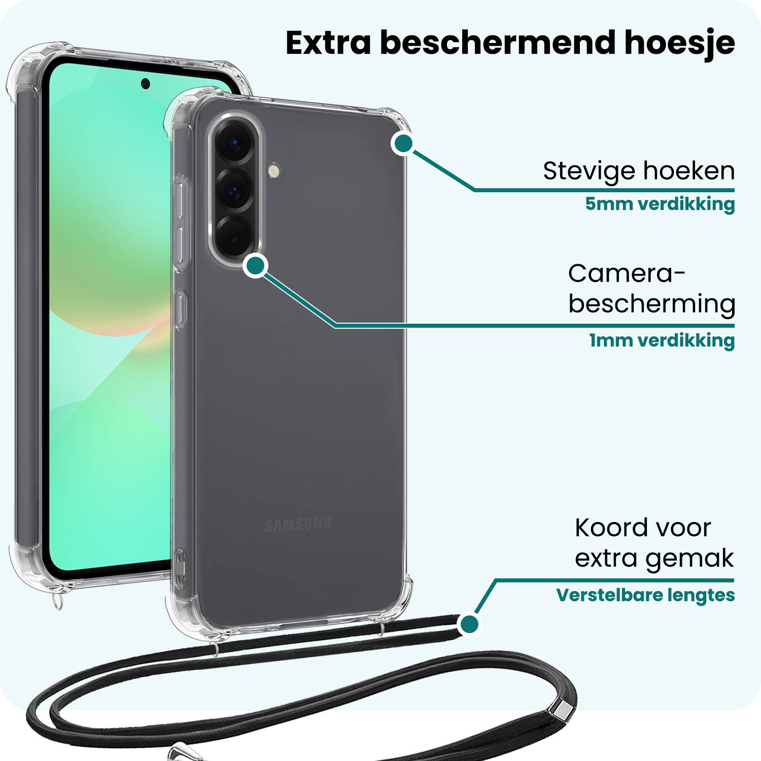 Forterra Forterra Samsung Galaxy A36 Hoesje Transparant Shockproof Met Zwart Koord