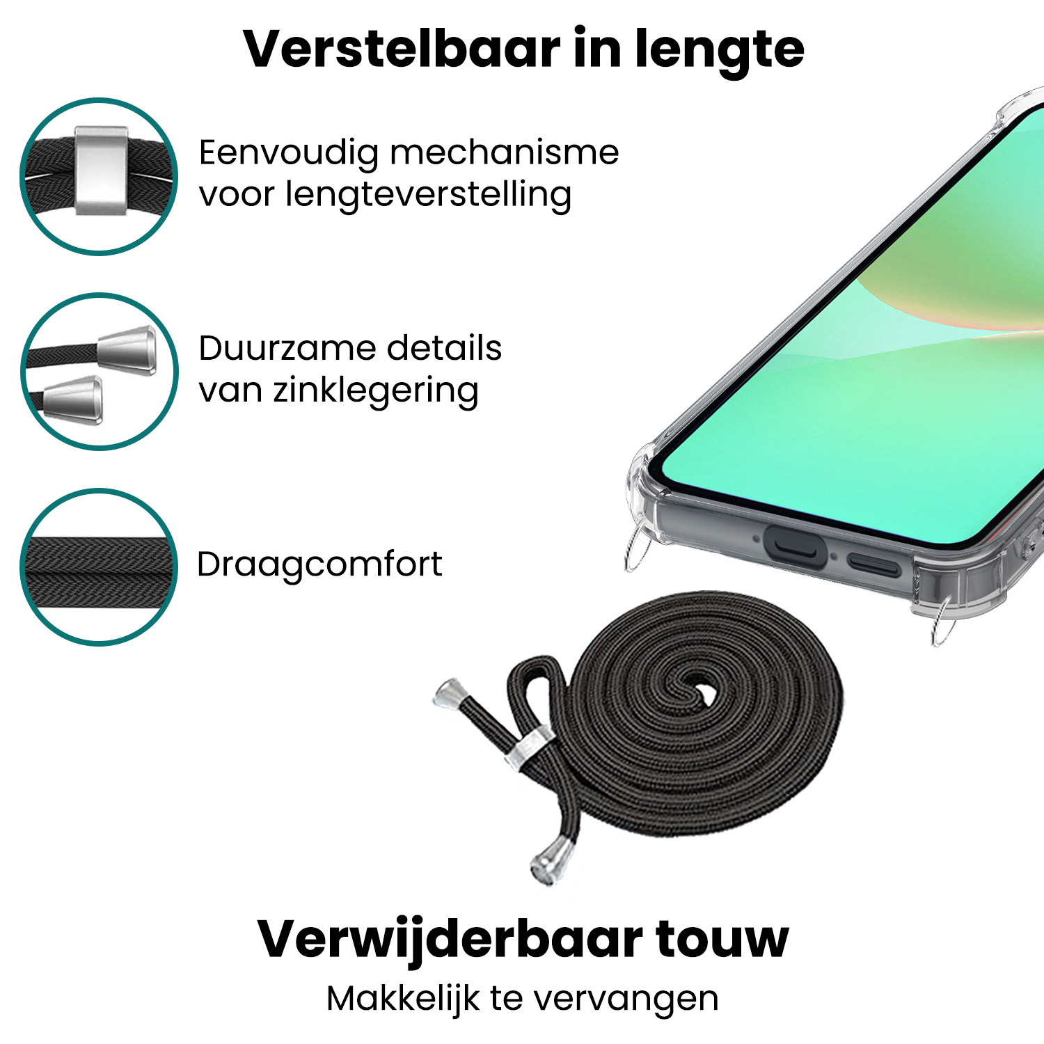 Forterra Forterra Samsung Galaxy A36 Hoesje Transparant Shockproof Met Zwart Koord