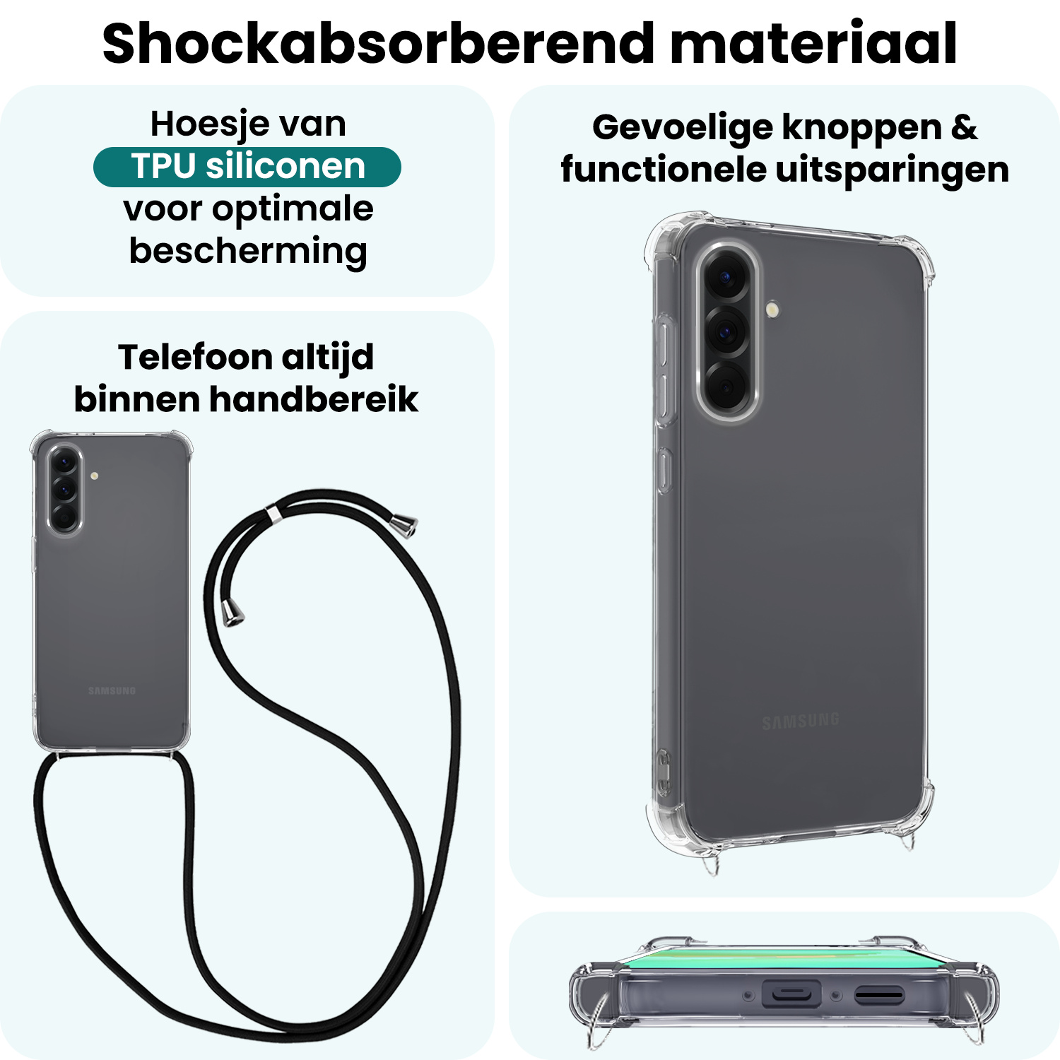 Forterra Forterra Samsung Galaxy A36 Hoesje Transparant Shockproof Met Zwart Koord