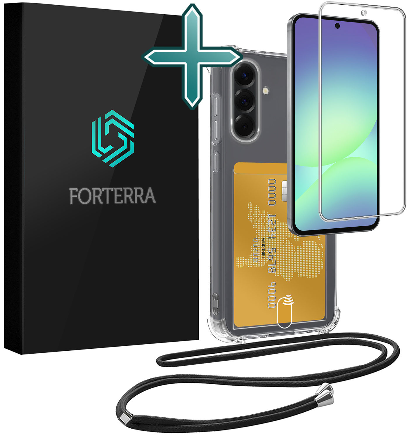 Forterra Forterra Samsung Galaxy A56 Hoesje Pashouder met Koord Met Screenprotector