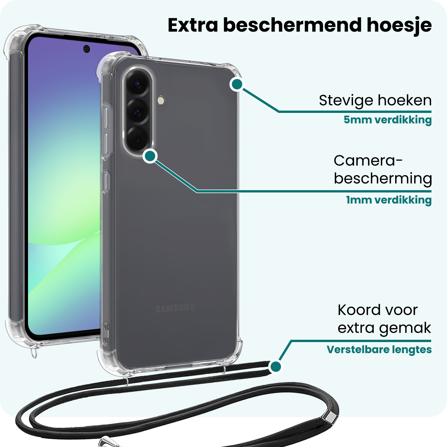 Forterra Forterra Samsung Galaxy A56 Hoesje Transparant Shockproof Met Zwart Koord