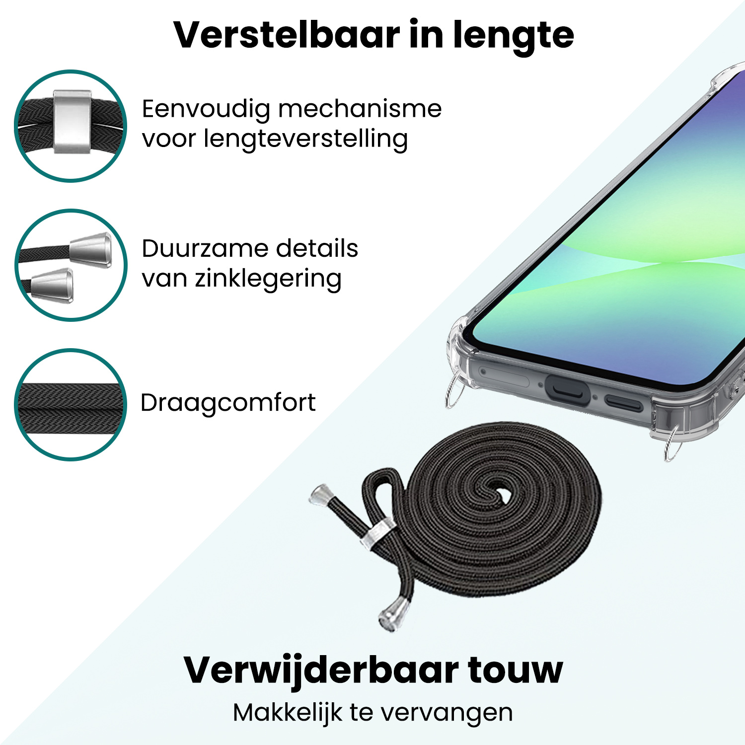 Forterra Forterra Samsung Galaxy A56 Hoesje Transparant Shockproof Met Zwart Koord
