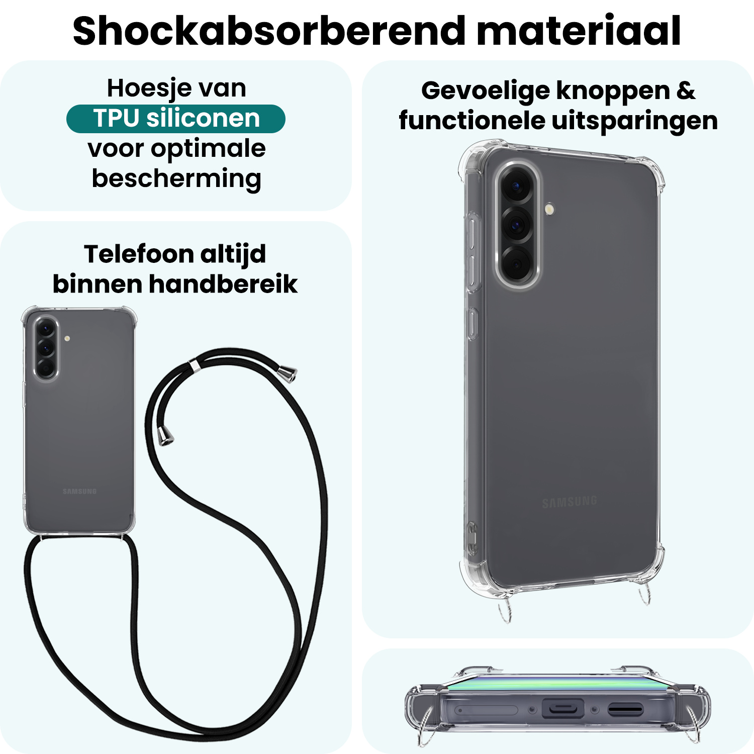 Forterra Forterra Samsung Galaxy A56 Hoesje Transparant Shockproof Met Zwart Koord