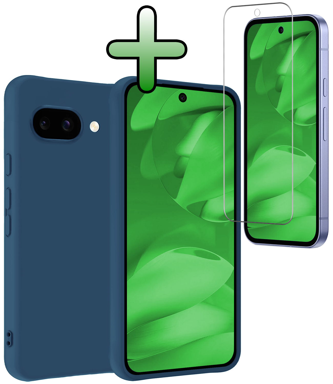 BASEY. BASEY. Google Pixel 9a Hoesje Siliconen Met Screenprotector - Donkerblauw