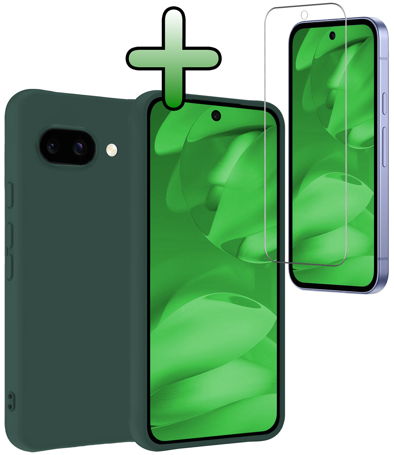 BASEY. BASEY. Google Pixel 9a Hoesje Siliconen Met Screenprotector - Donkergroen