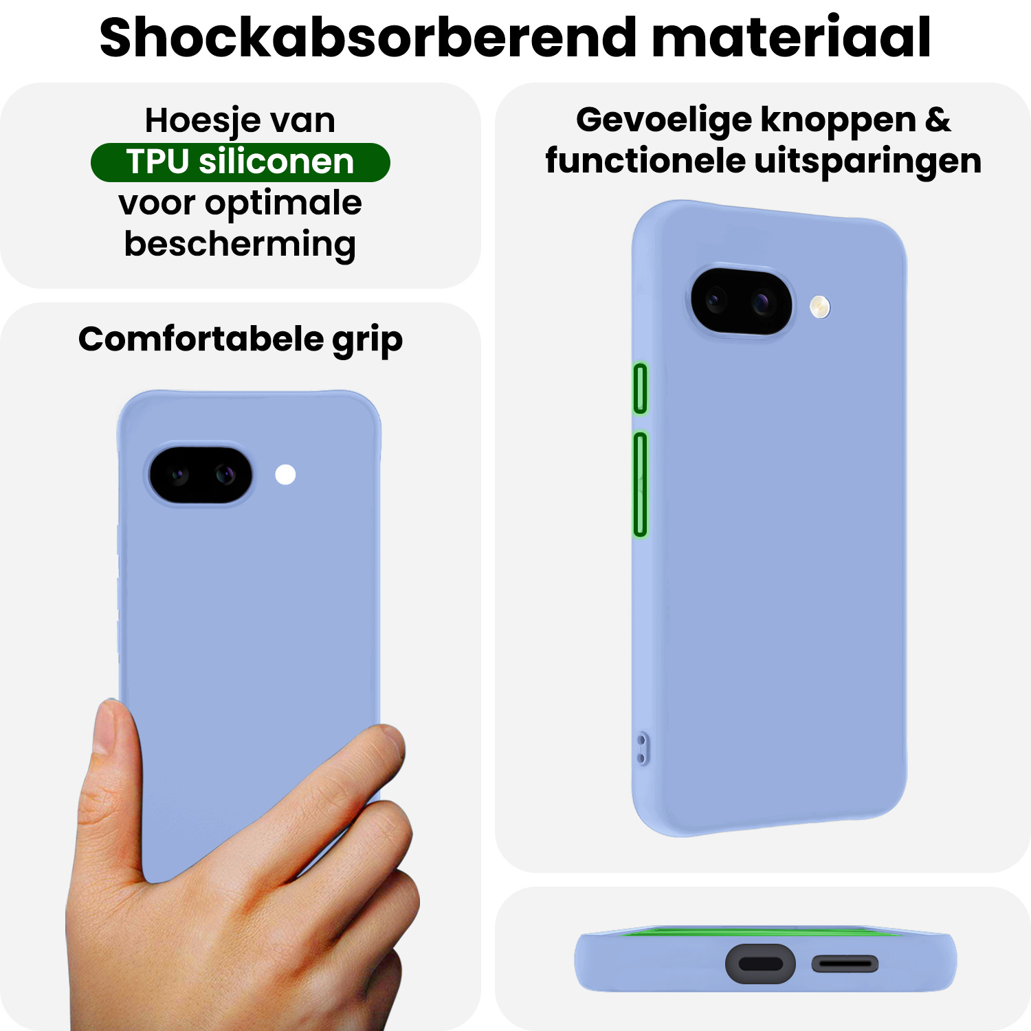 BASEY. BASEY. Google Pixel 9a Hoesje Siliconen Met Screenprotector - Lichtblauw