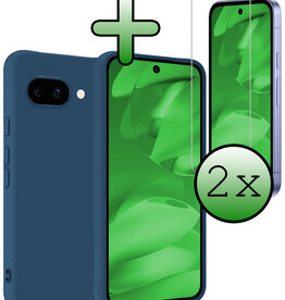 BASEY. BASEY. Google Pixel 9a Hoesje Siliconen Met 2x Screenprotector - Donkerblauw