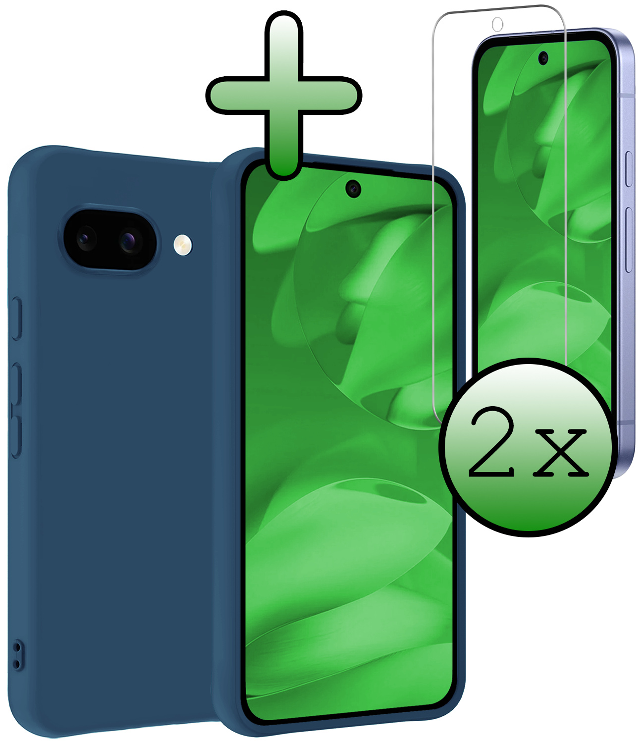 BASEY. BASEY. Google Pixel 9a Hoesje Siliconen Met 2x Screenprotector - Donkerblauw