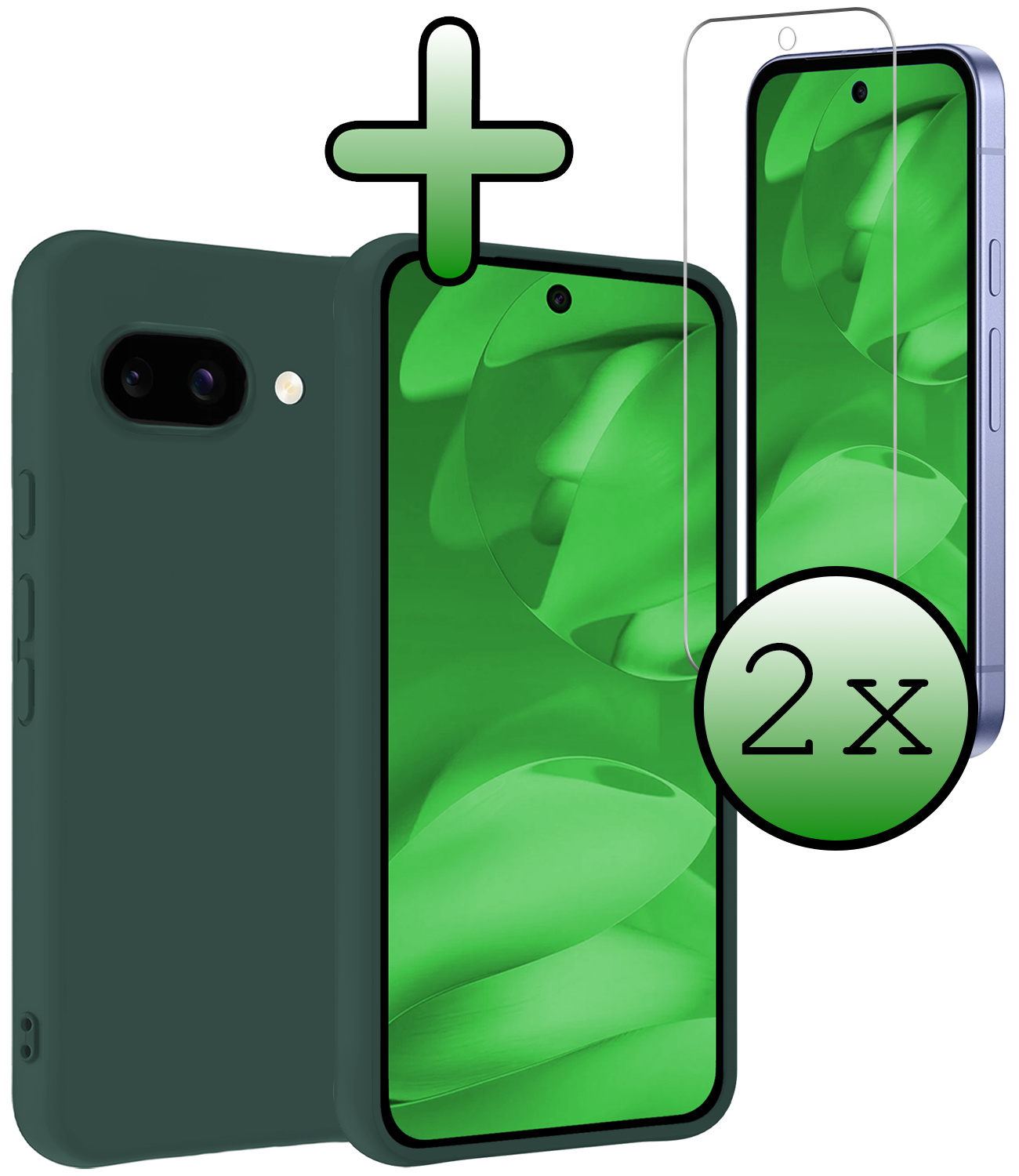 BASEY. BASEY. Google Pixel 9a Hoesje Siliconen Met 2x Screenprotector - Donkergroen