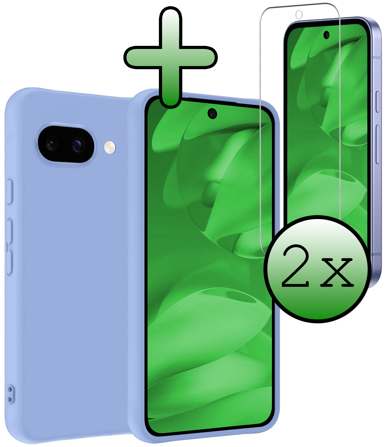 BASEY. BASEY. Google Pixel 9a Hoesje Siliconen Met 2x Screenprotector - Lichtblauw