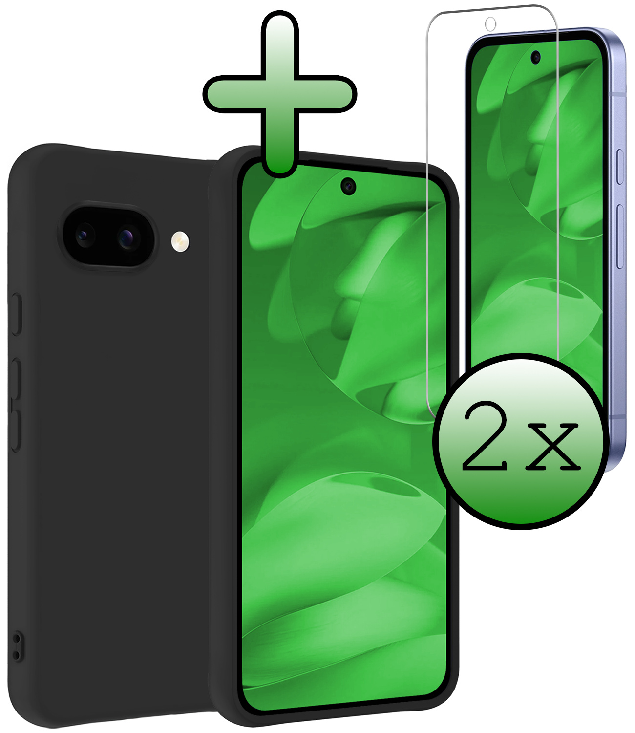 BASEY. BASEY. Google Pixel 9a Hoesje Siliconen Met 2x Screenprotector - Zwart