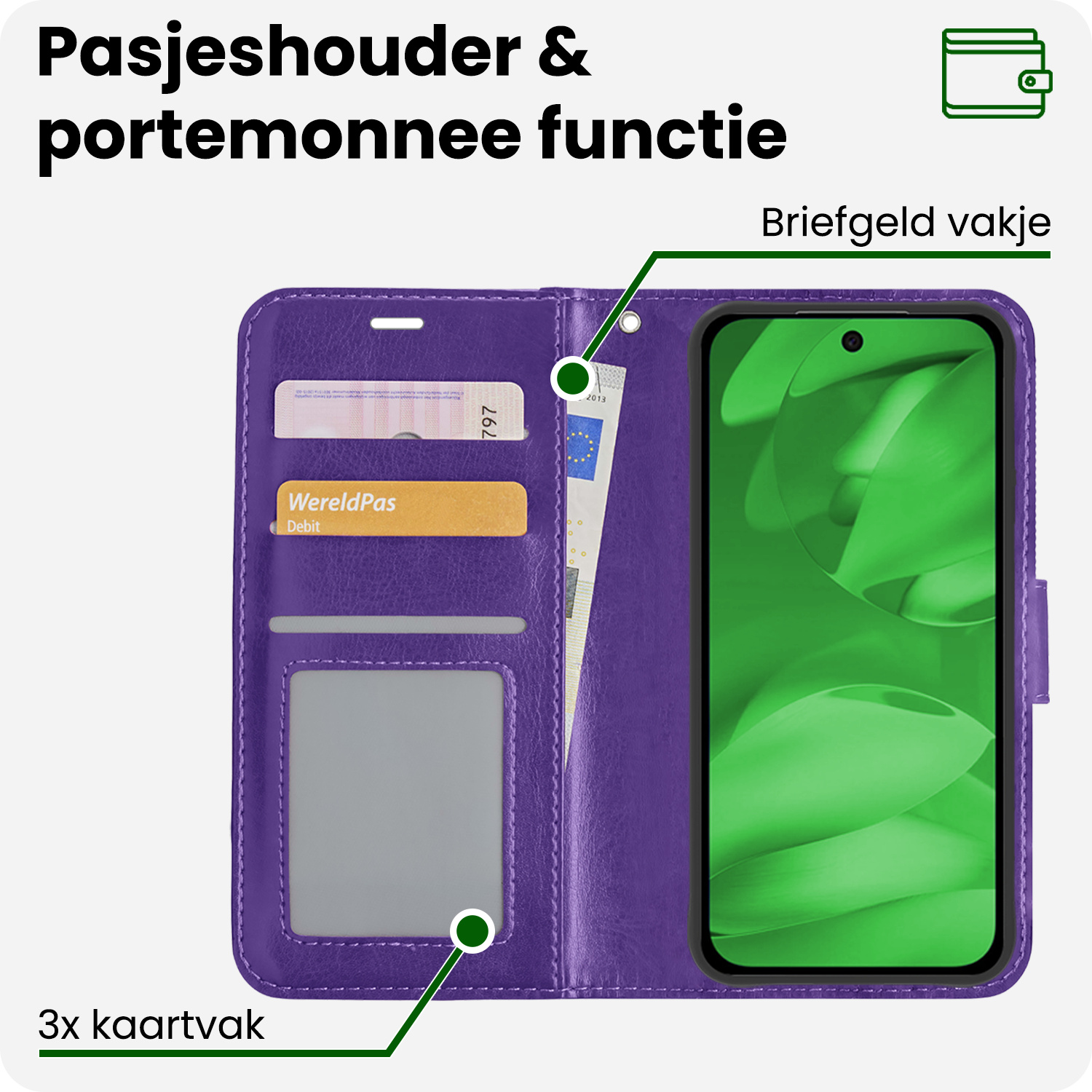 BASEY. BASEY. Google Pixel 9a Hoesje Bookcase - Paars