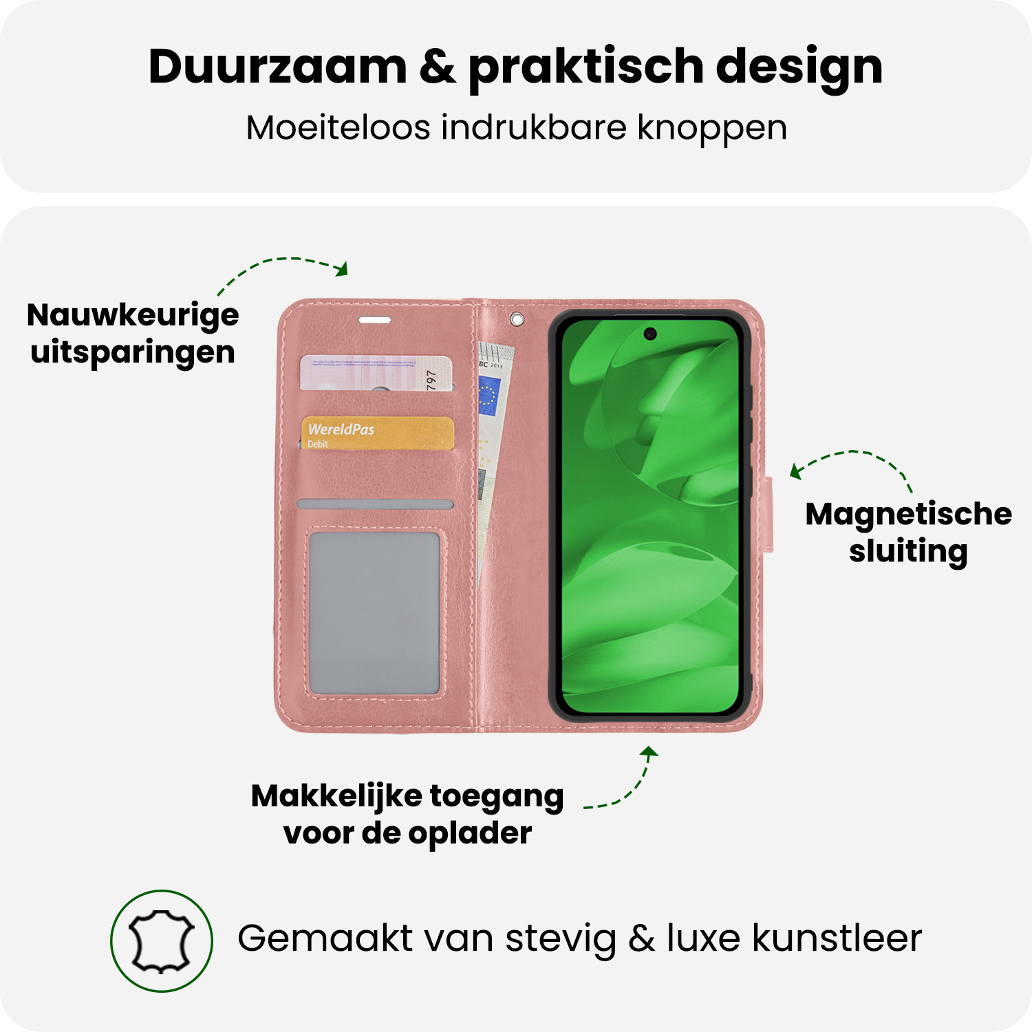 BASEY. BASEY. Google Pixel 9a Hoesje Bookcase - Rose Goud