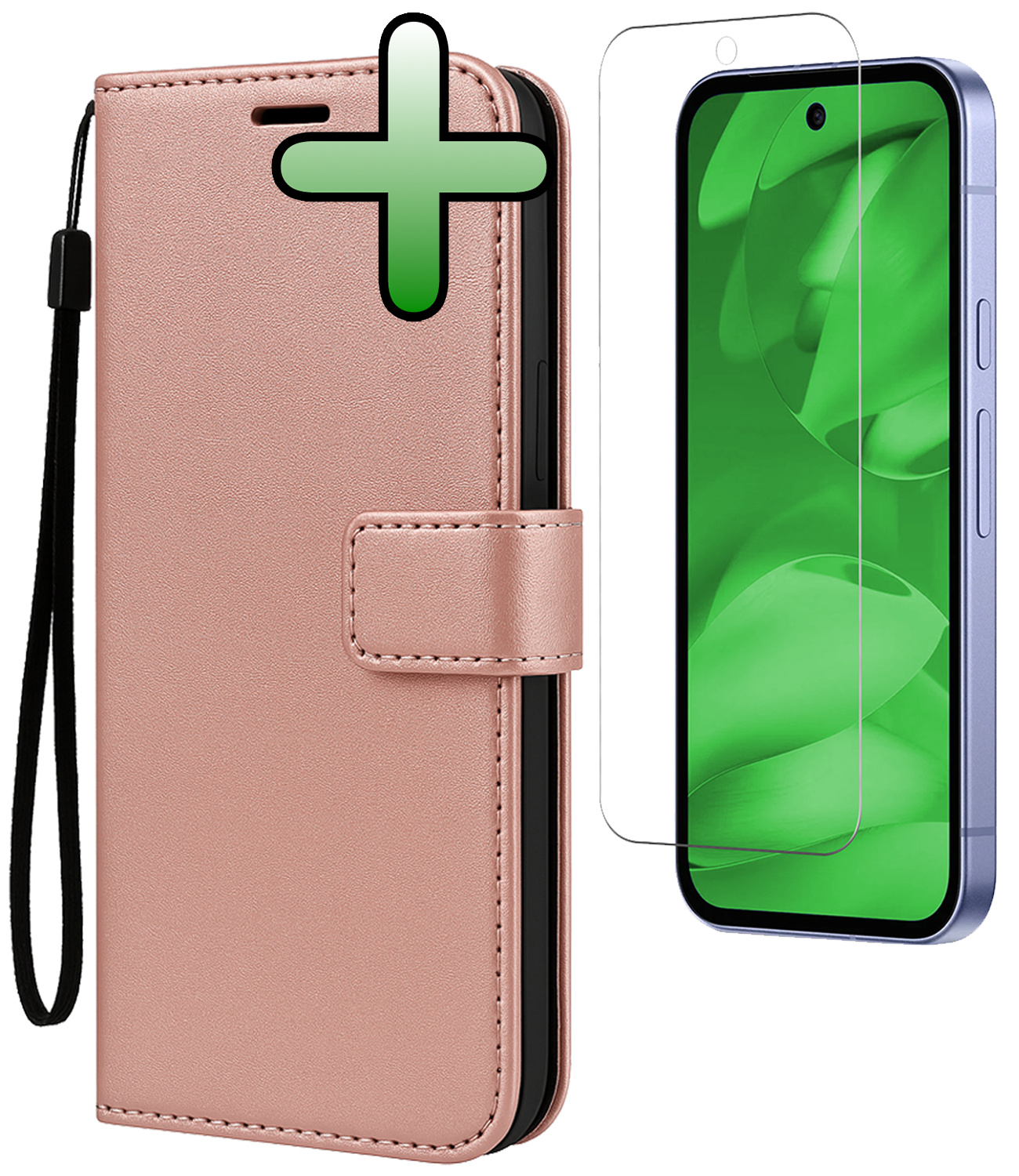 BASEY. BASEY. Google Pixel 9a Hoesje Bookcase Met Screenprotector - Rose Goud