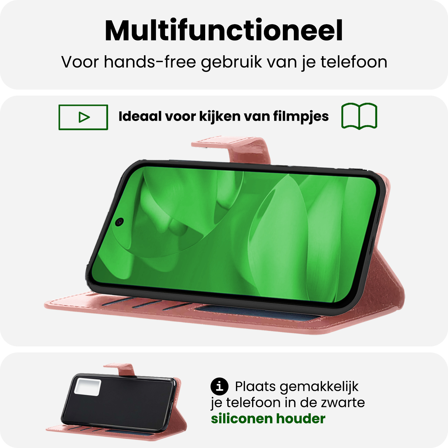 BASEY. BASEY. Google Pixel 9a Hoesje Bookcase Met Screenprotector - Rose Goud