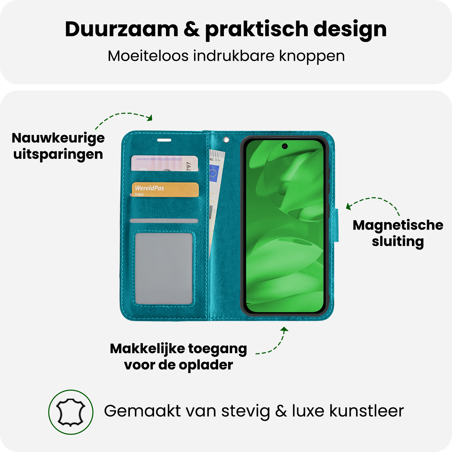 BASEY. BASEY. Google Pixel 9a Hoesje Bookcase Met Screenprotector - Turquoise
