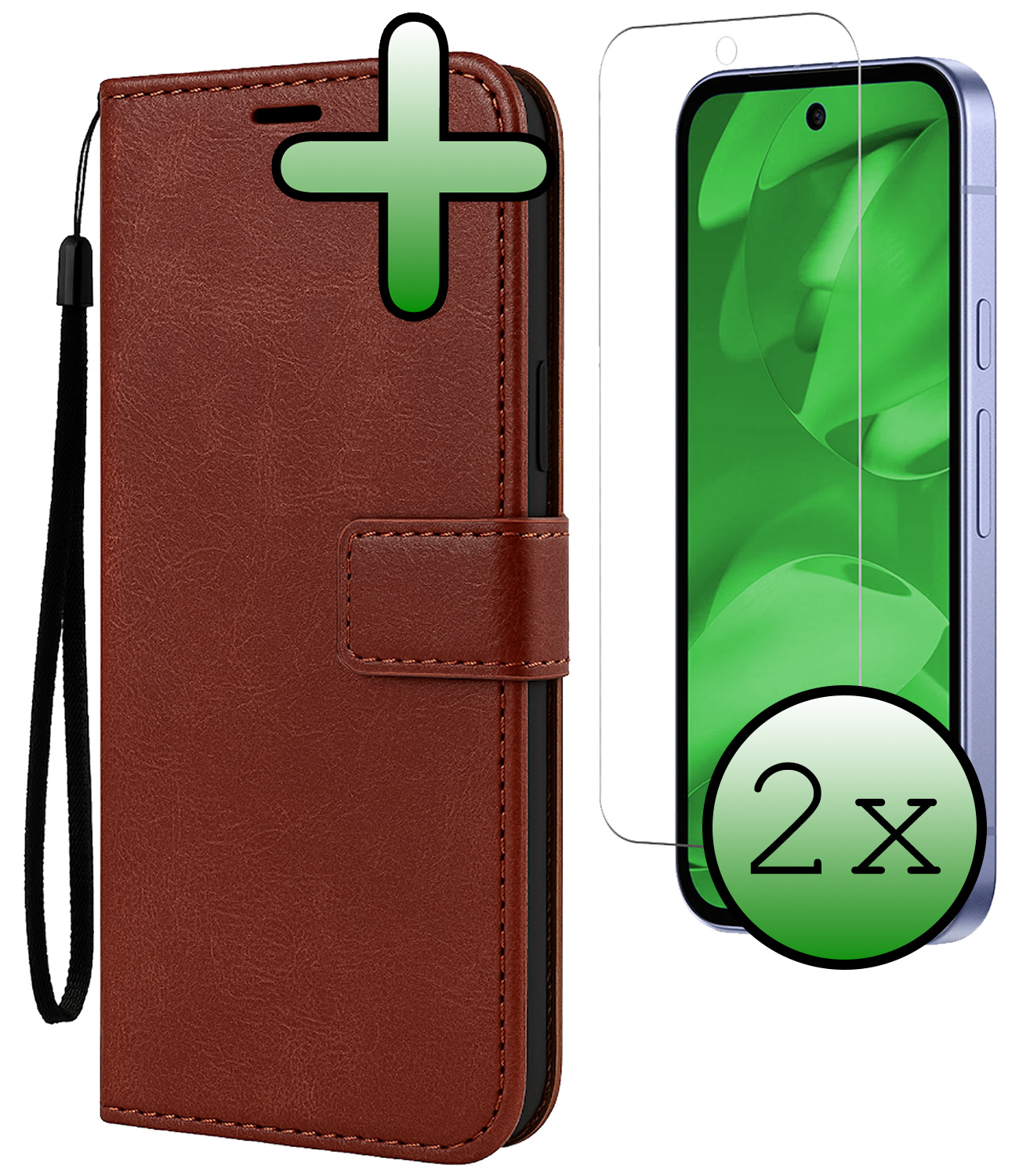 BASEY. BASEY. Google Pixel 9a Hoesje Bookcase Met 2x Screenprotector - Bruin