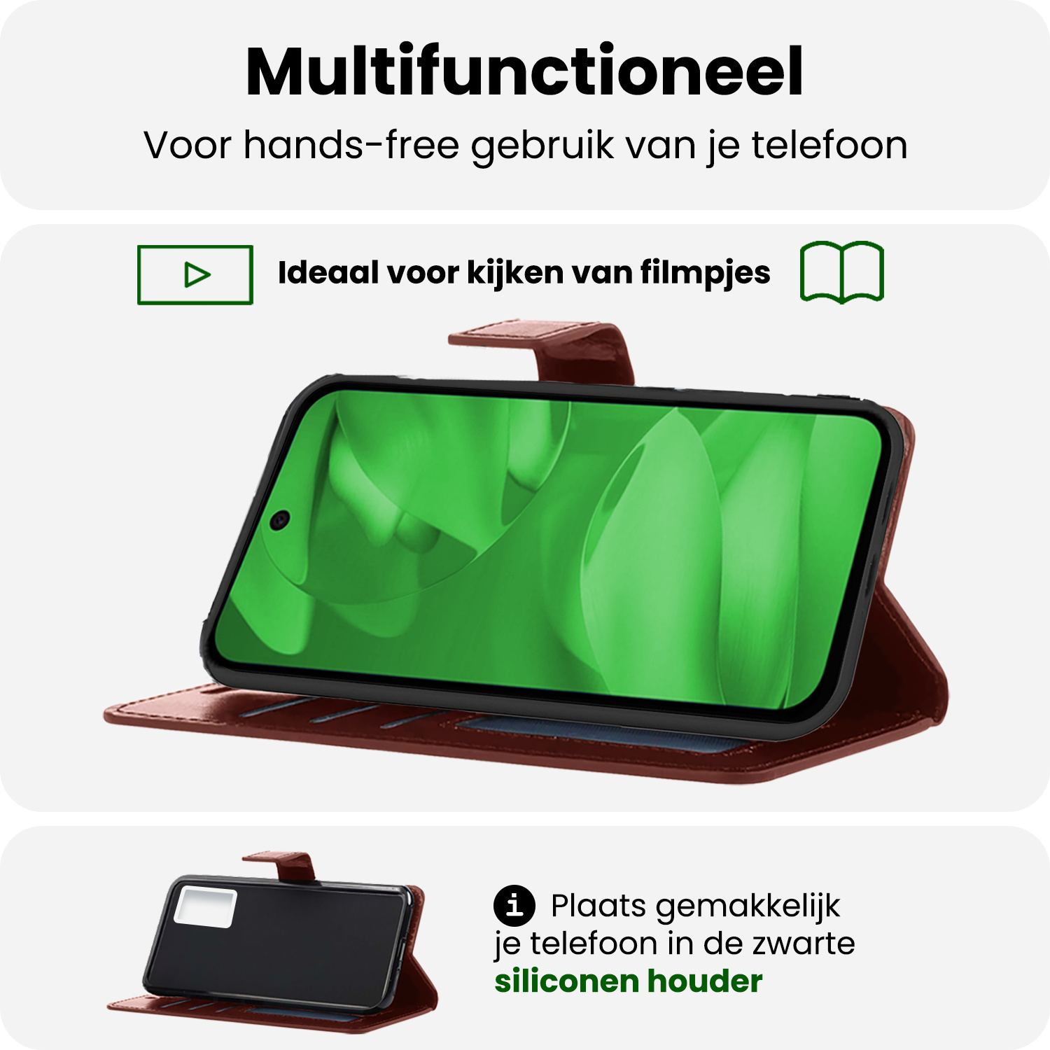 BASEY. BASEY. Google Pixel 9a Hoesje Bookcase Met 2x Screenprotector - Bruin
